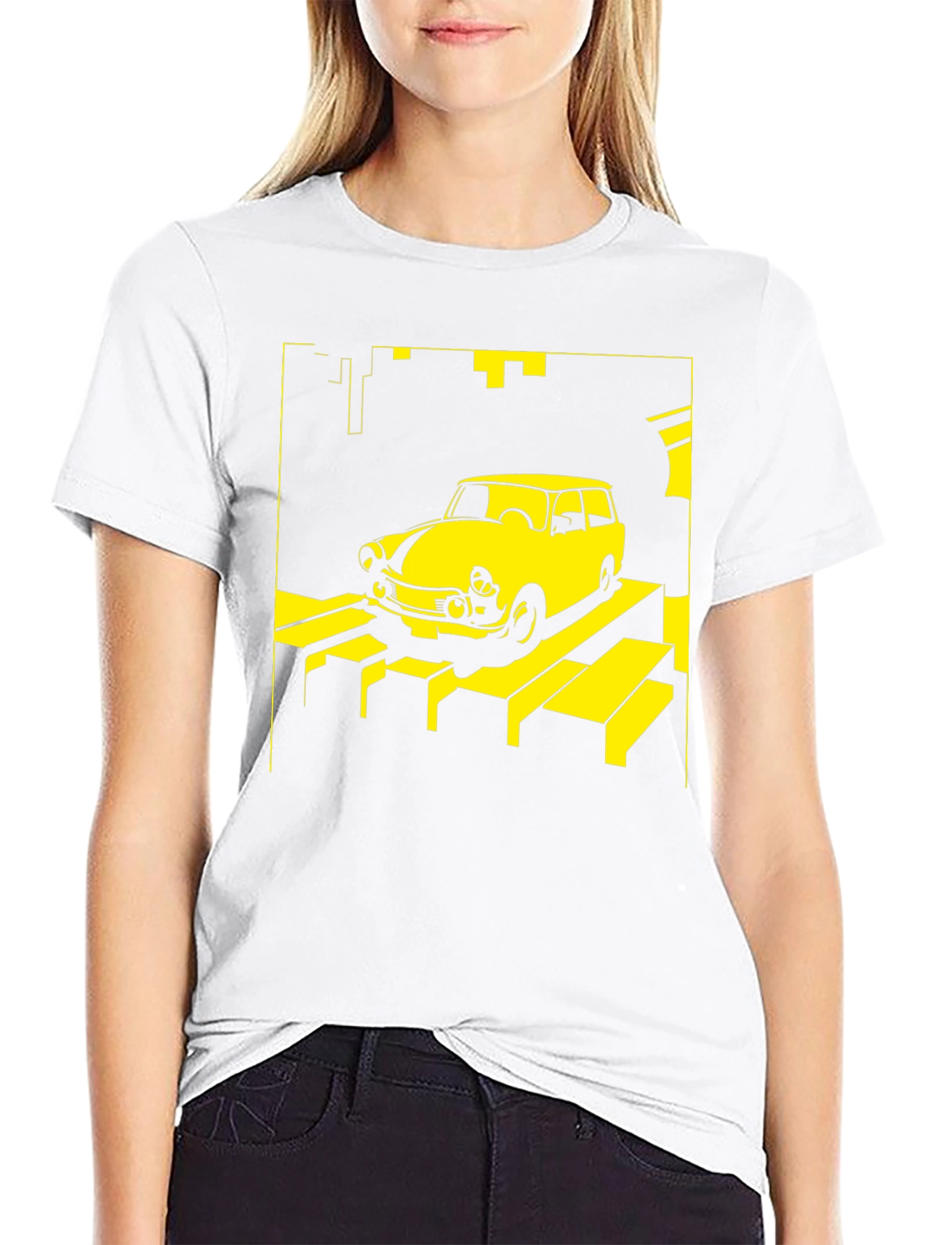 Retro Car T-Shirt - Yellow on Black