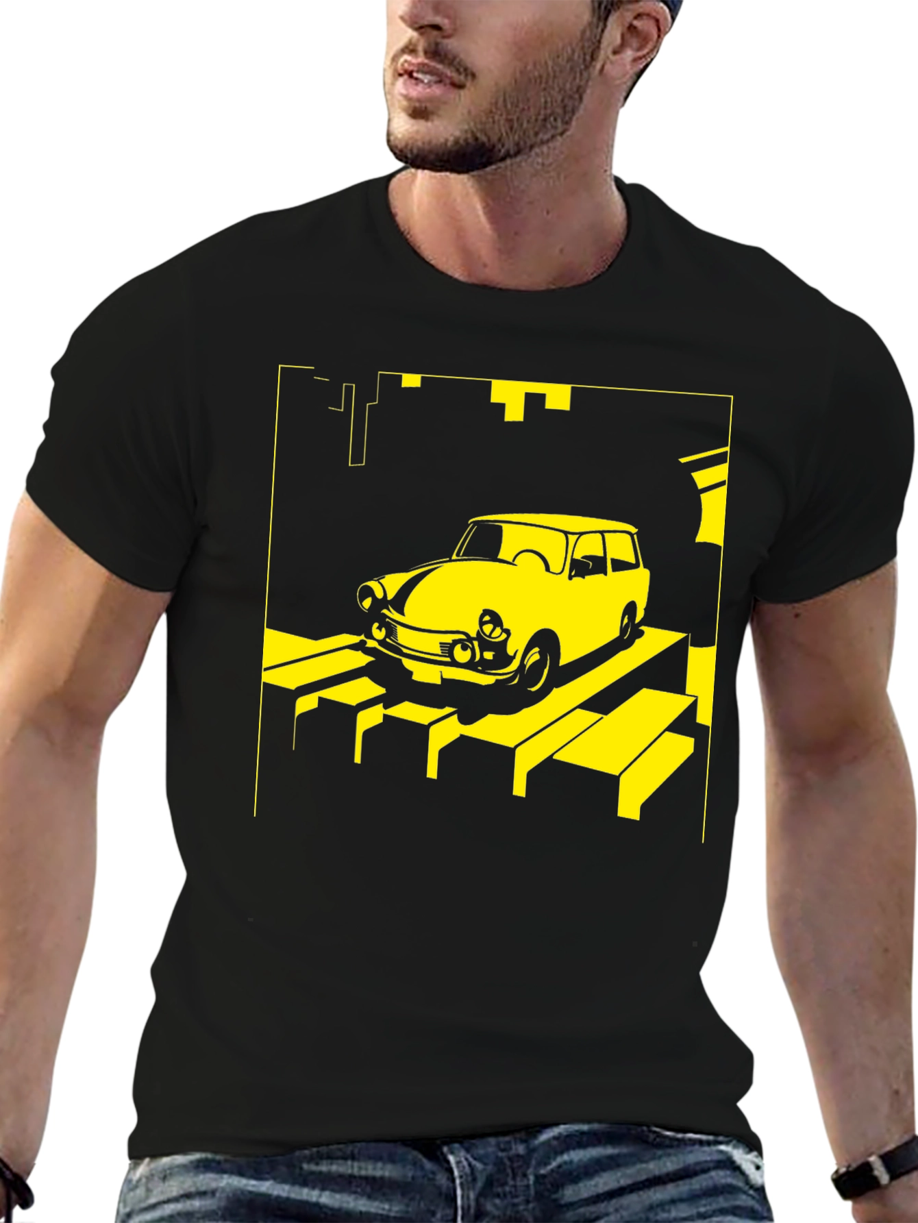 Retro Car T-Shirt - Yellow on Black