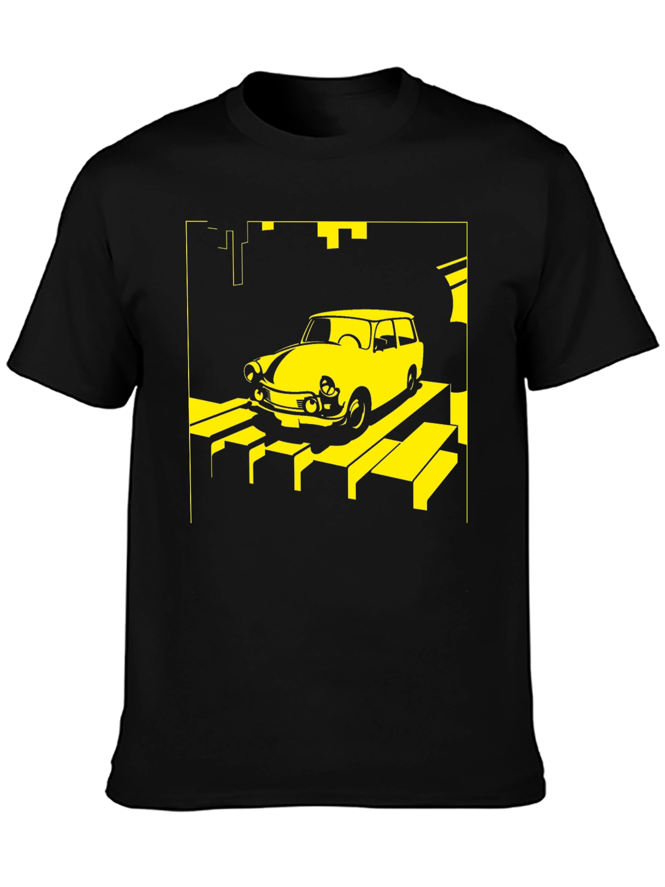 Retro Car T-Shirt - Yellow on Black