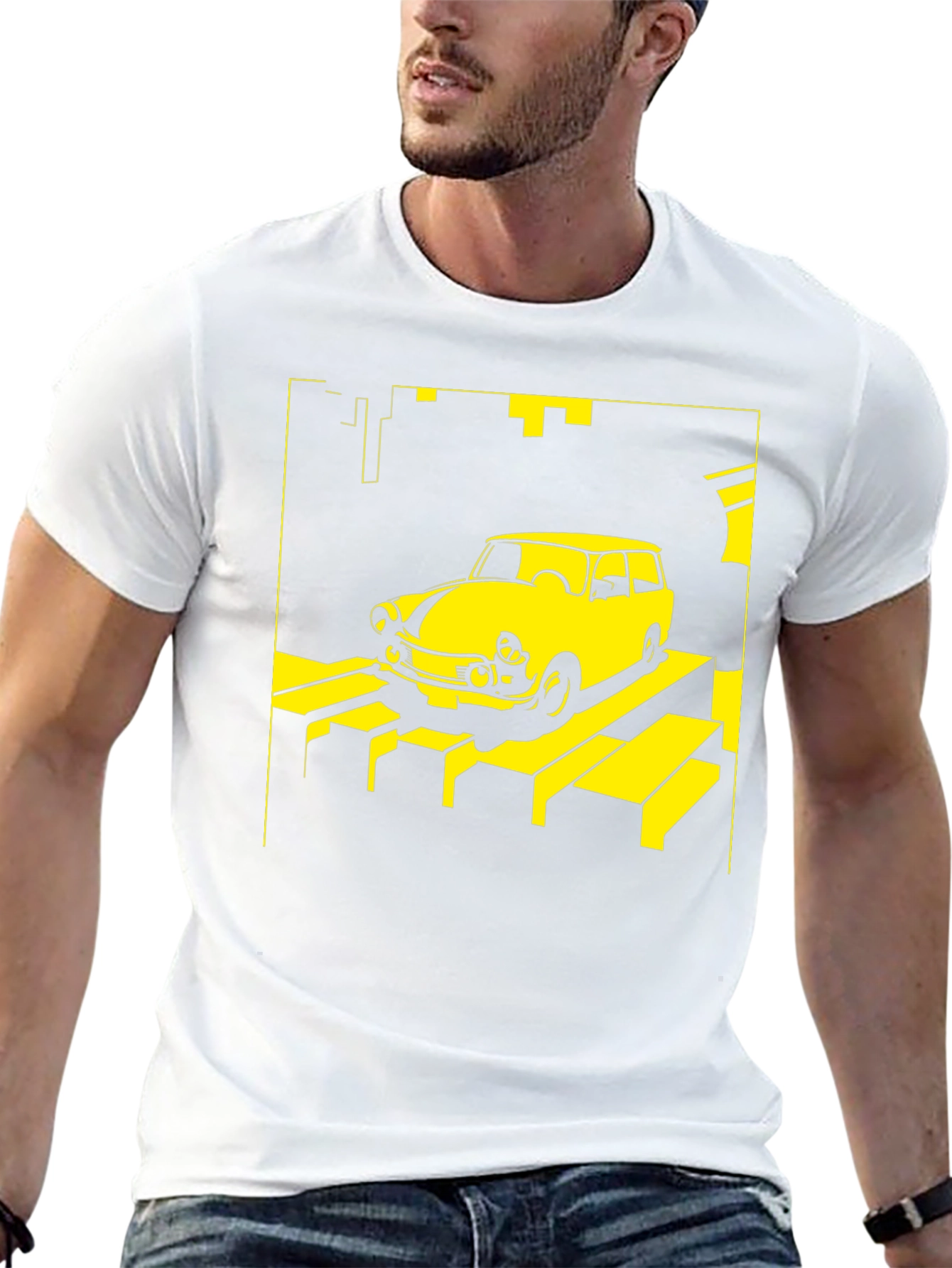Retro Car T-Shirt - Yellow on Black