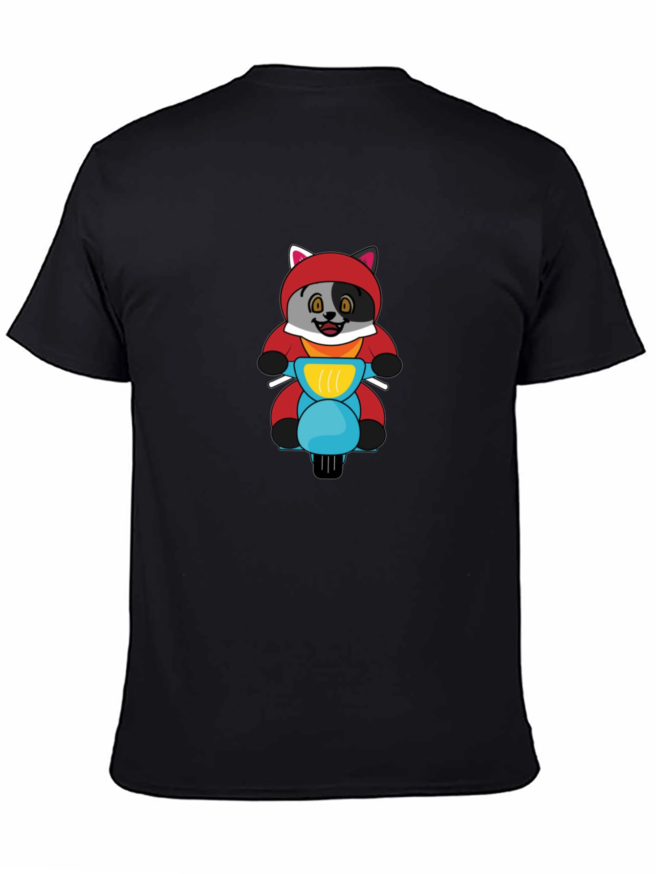 Cartoon Fox on Scooter Mens Black T-Shirt