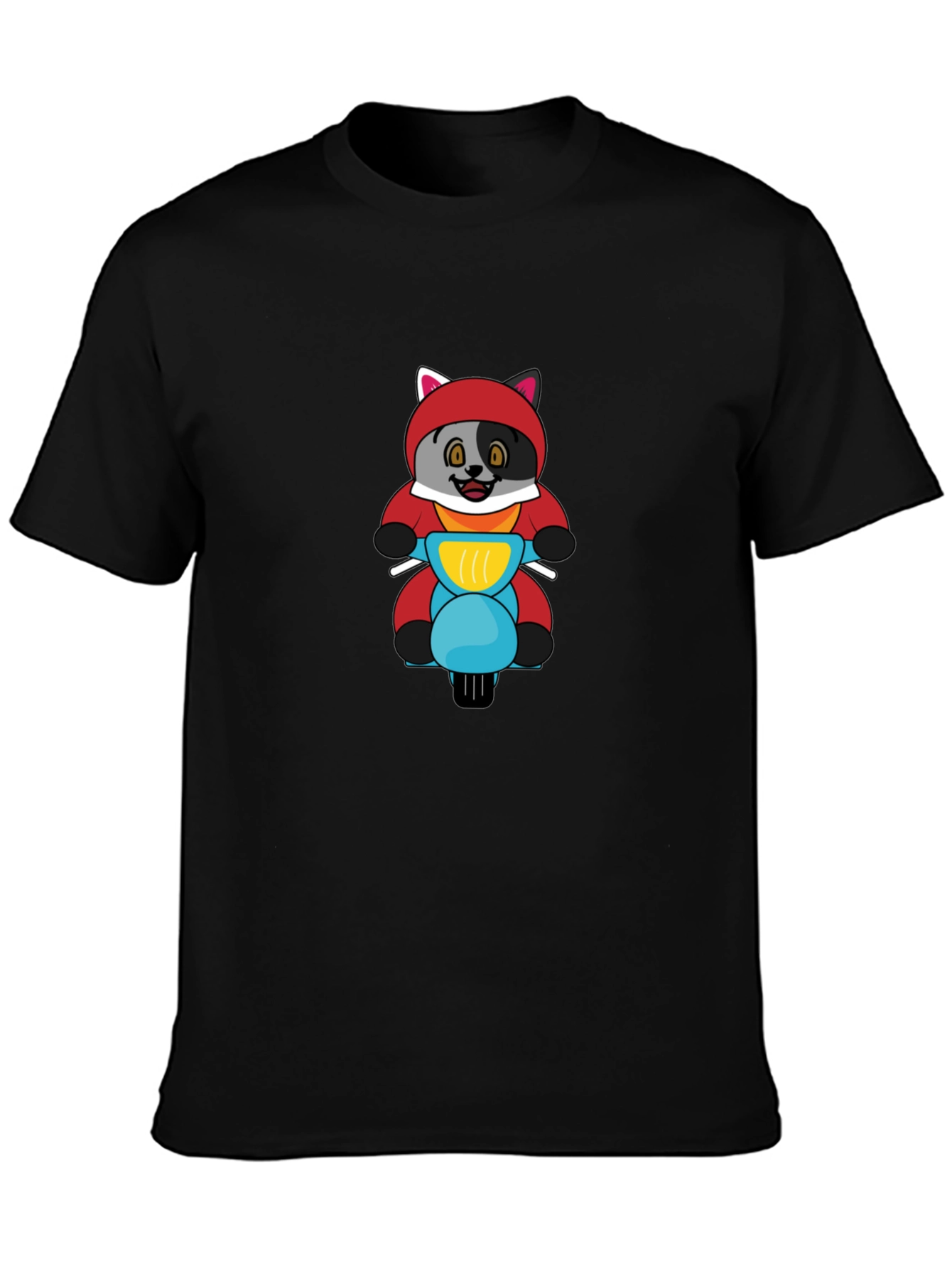 Cartoon Fox on Scooter Mens Black T-Shirt