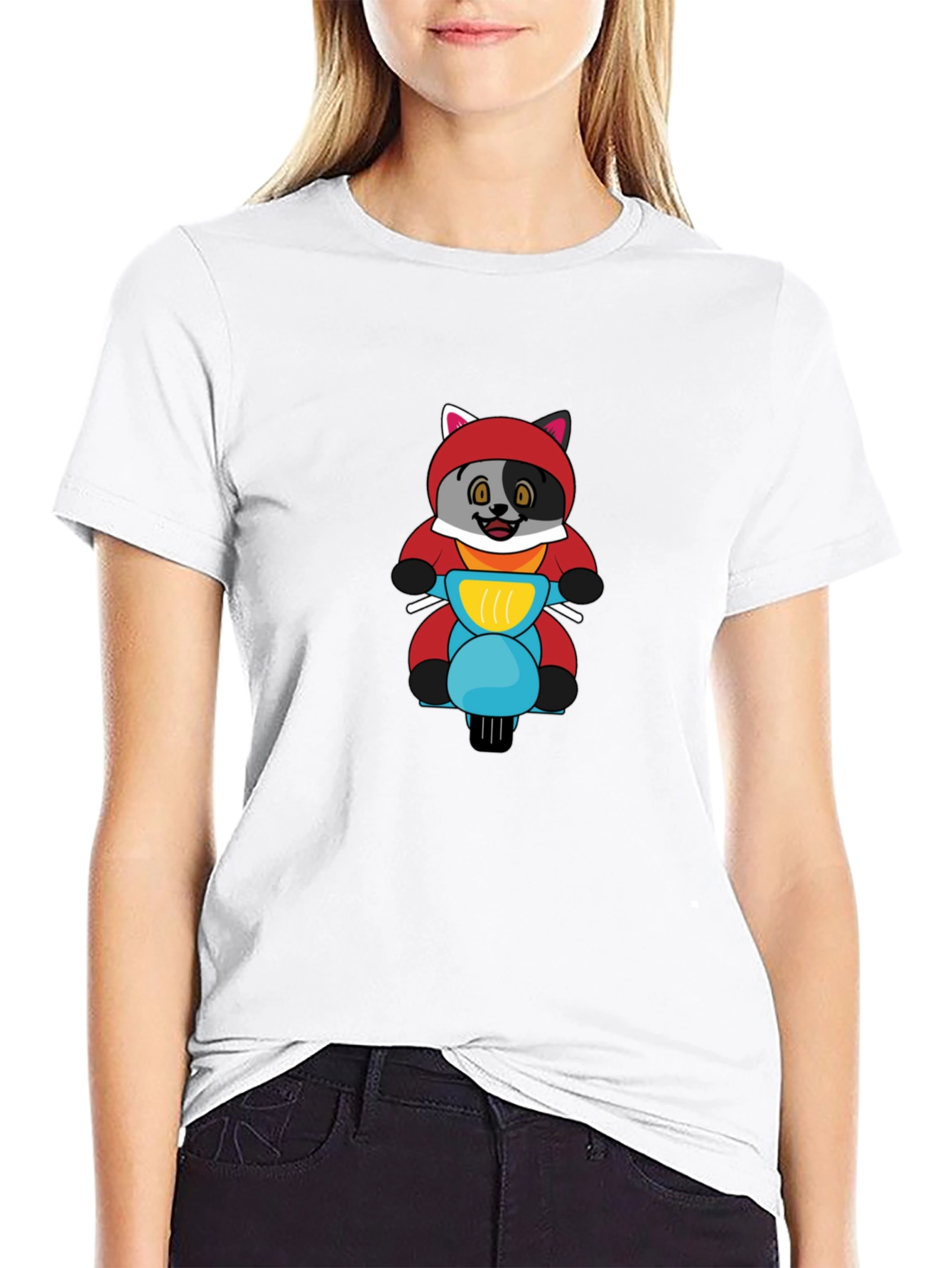 Cartoon Fox on Scooter Mens Black T-Shirt
