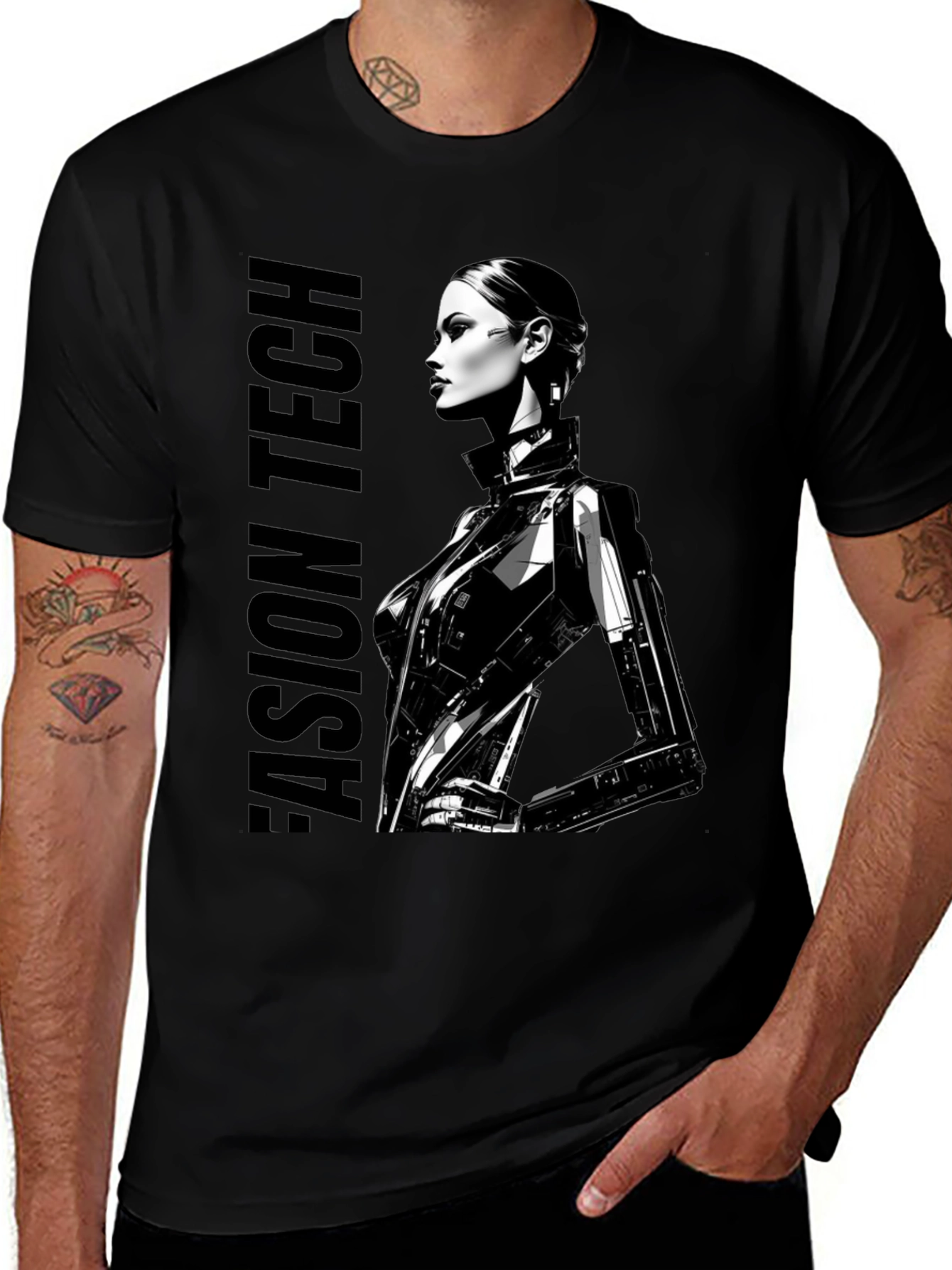 Cyberpunk Woman Graphic Tee - Fashion Tech Design