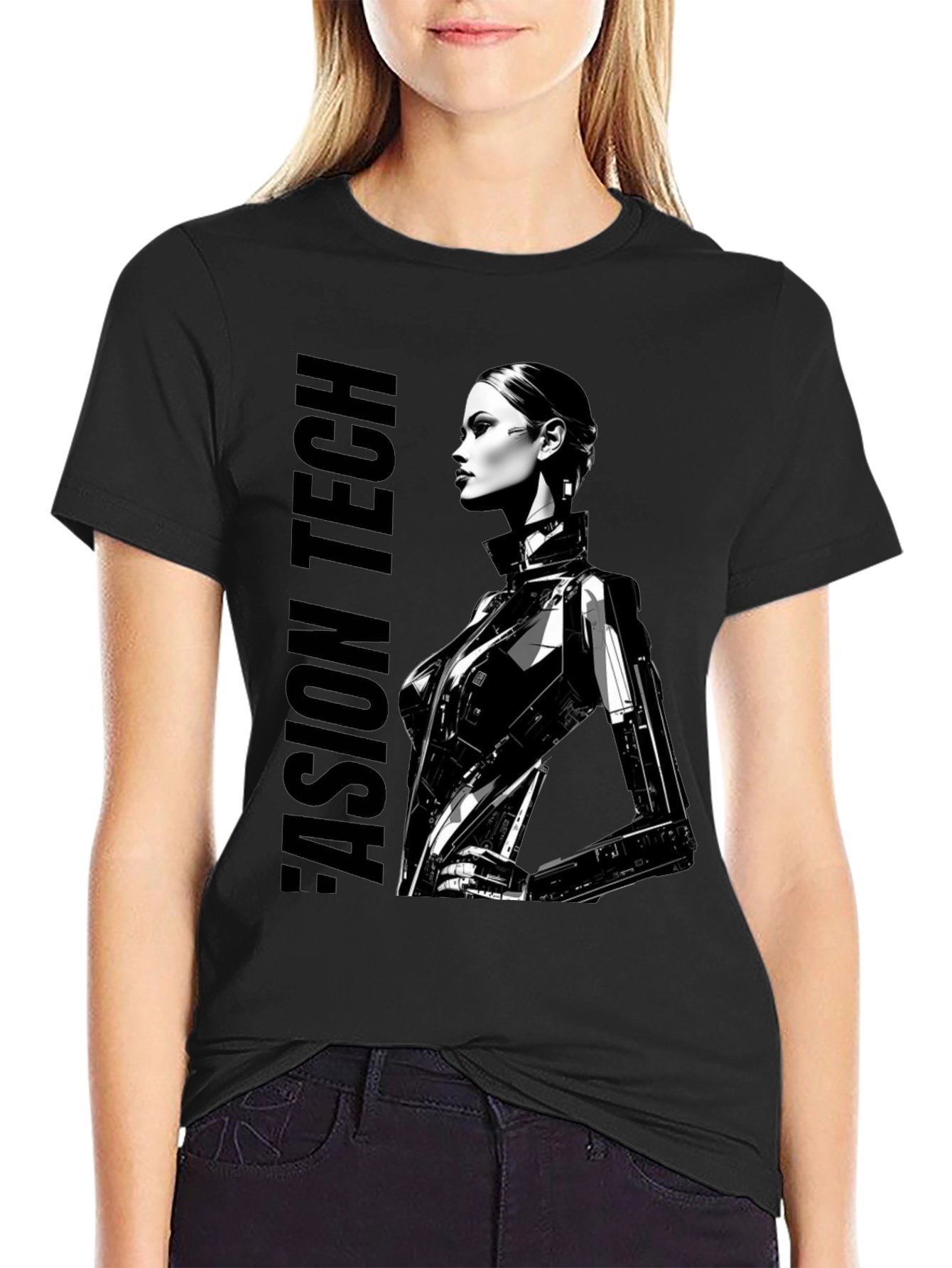 Cyberpunk Woman Graphic Tee - Fashion Tech Design