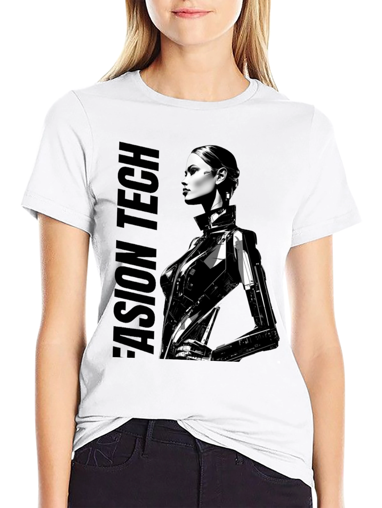 Cyberpunk Woman Graphic Tee - Fashion Tech Design