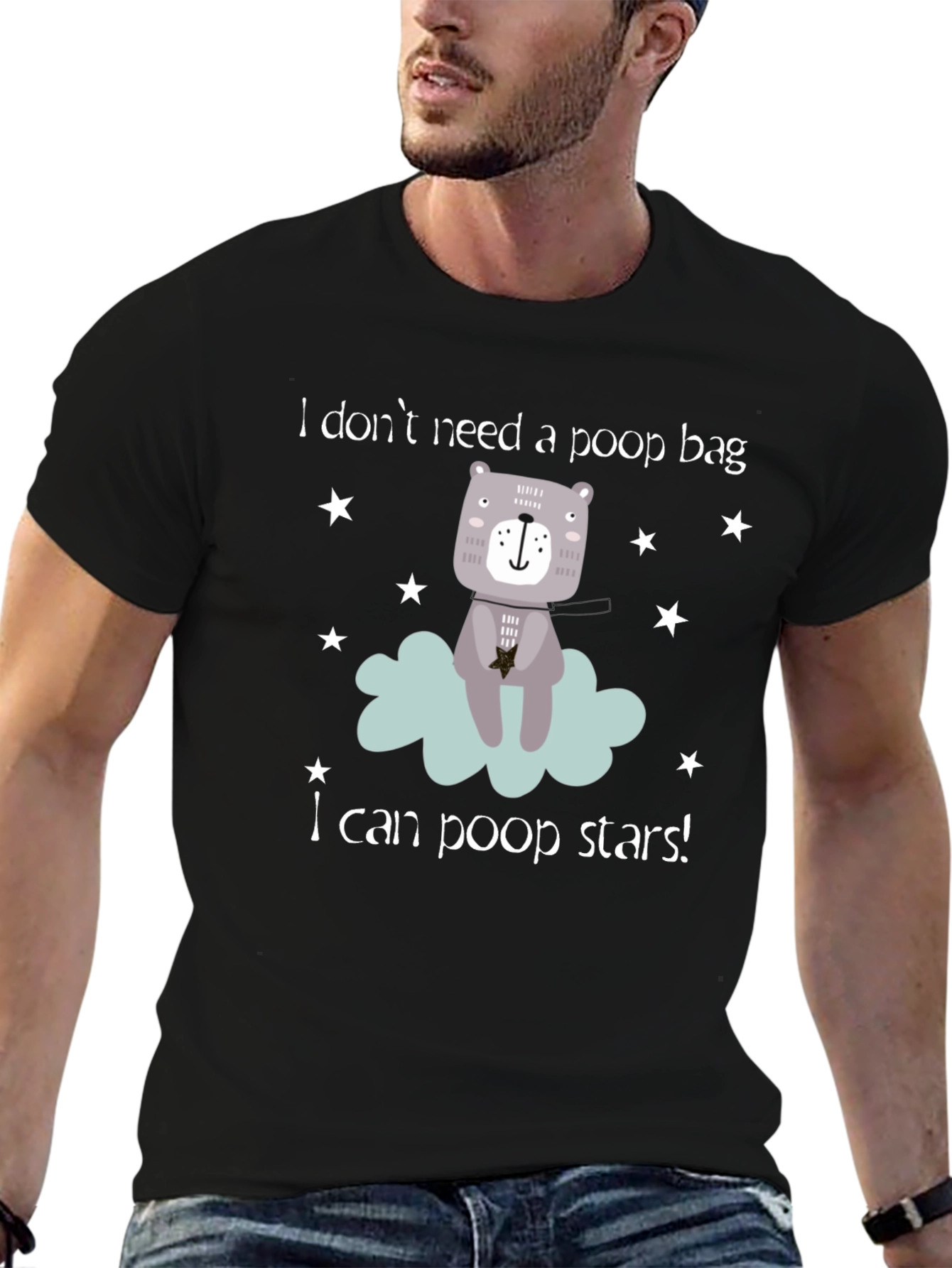 Funny I Can Poop Stars! Bear Graphic T-Shirt