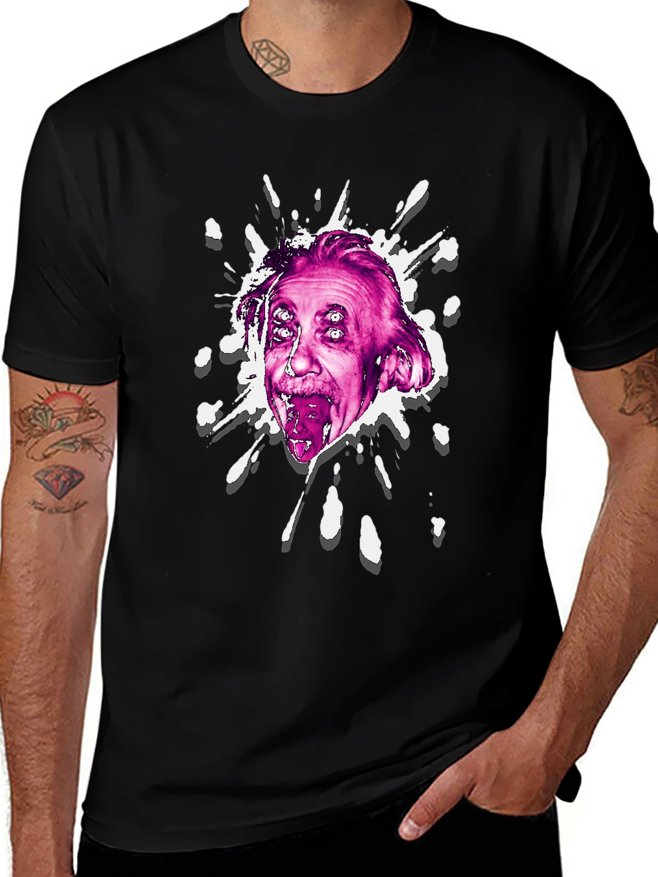Einstein Glitch Graphic Black T-Shirt