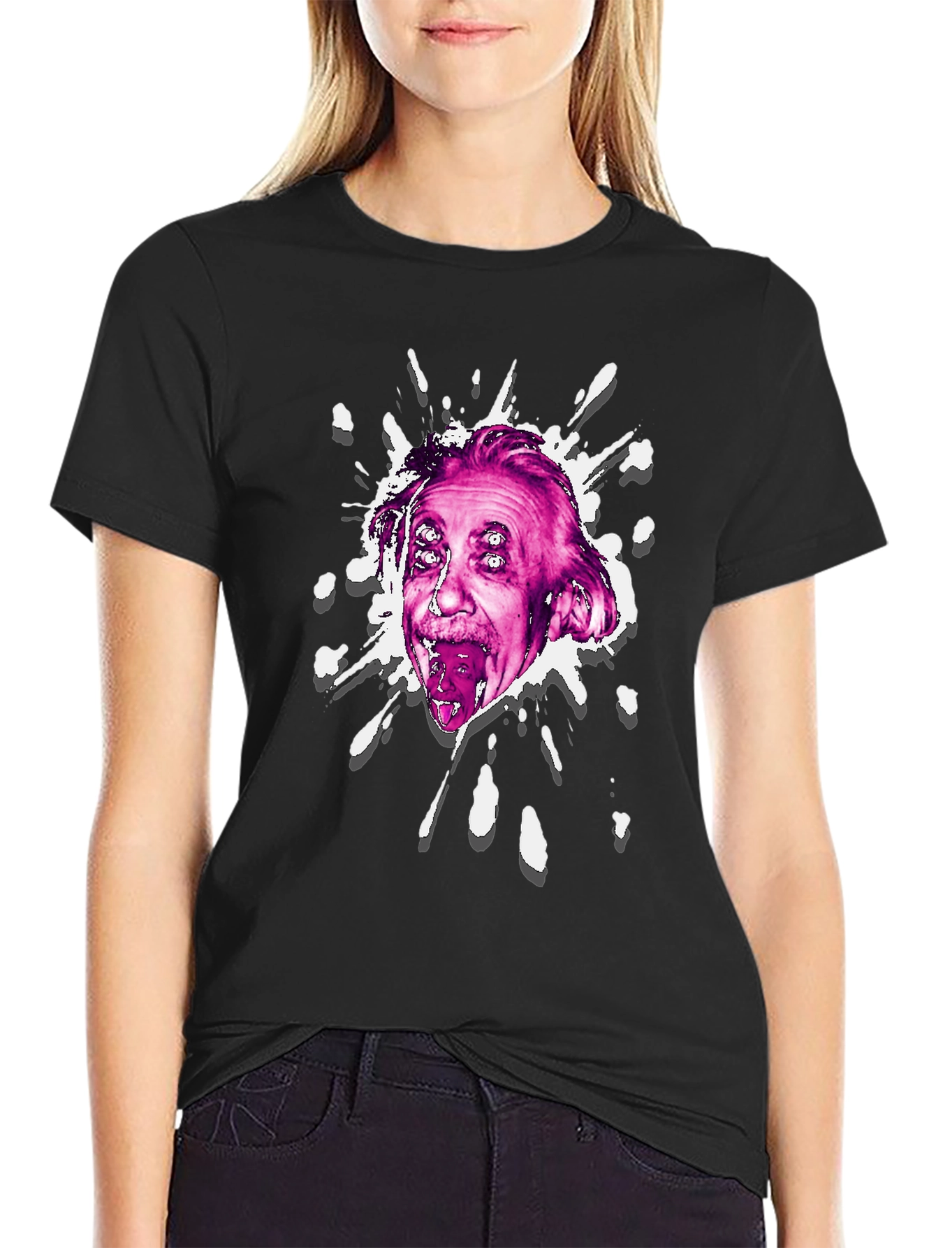 Einstein Glitch Graphic Black T-Shirt