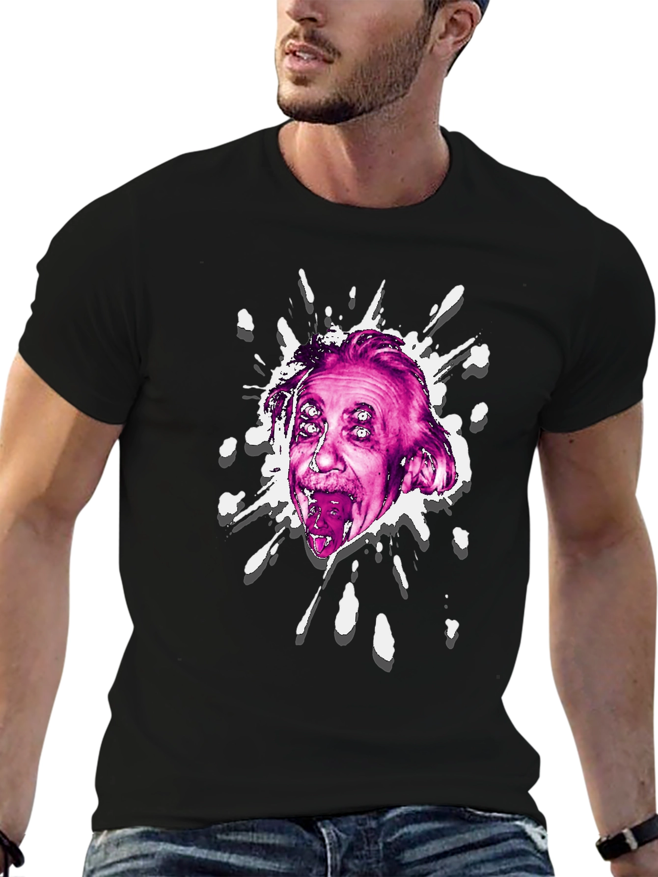 Einstein Glitch Graphic Black T-Shirt