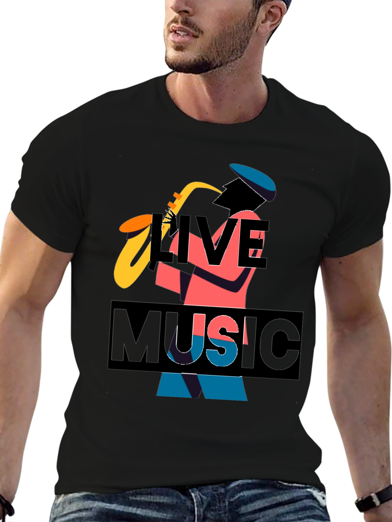 Live Music Graphic Tee - Black Cotton T-Shirt