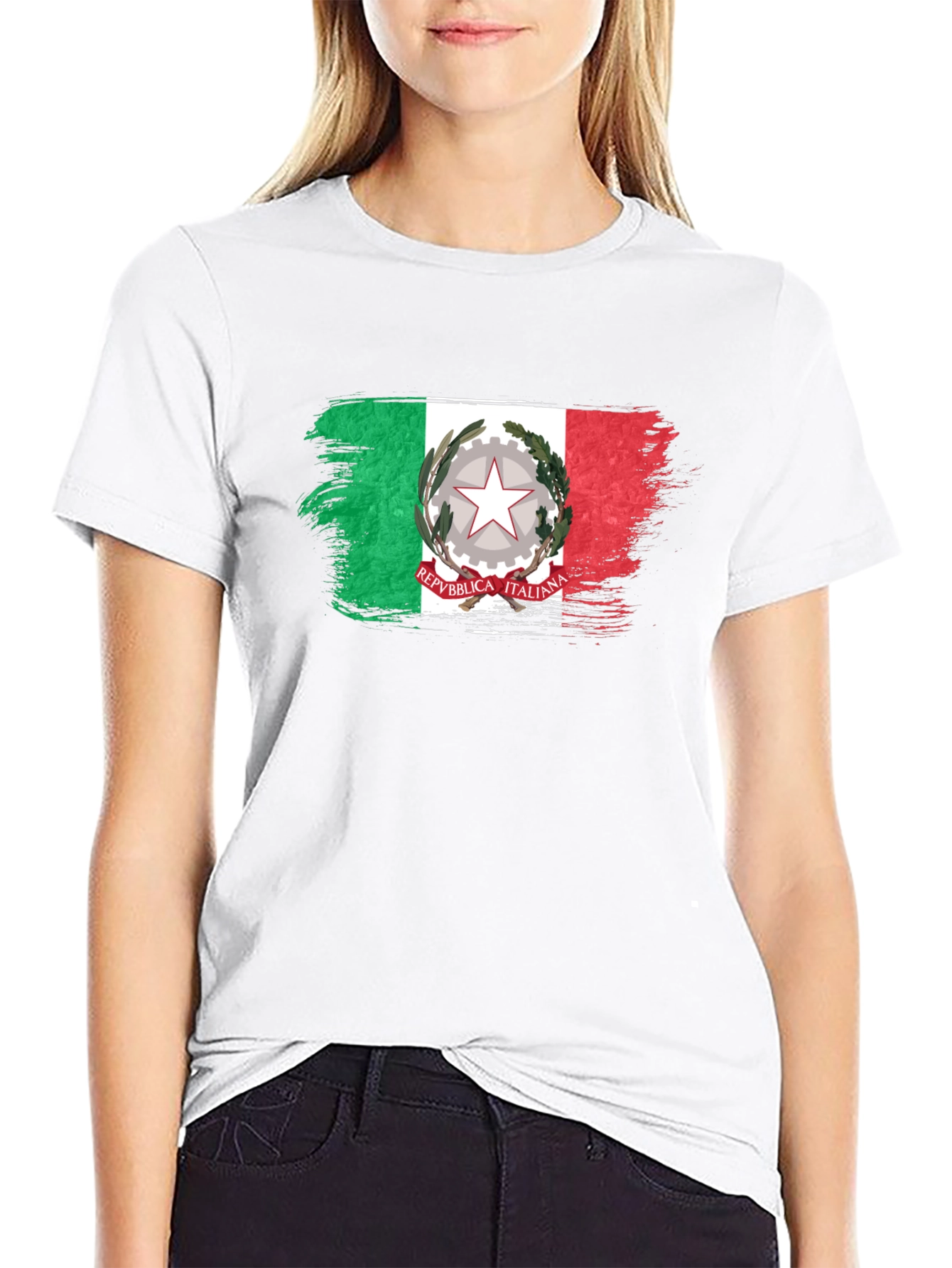 Italian Flag Brushstroke Black T-Shirt