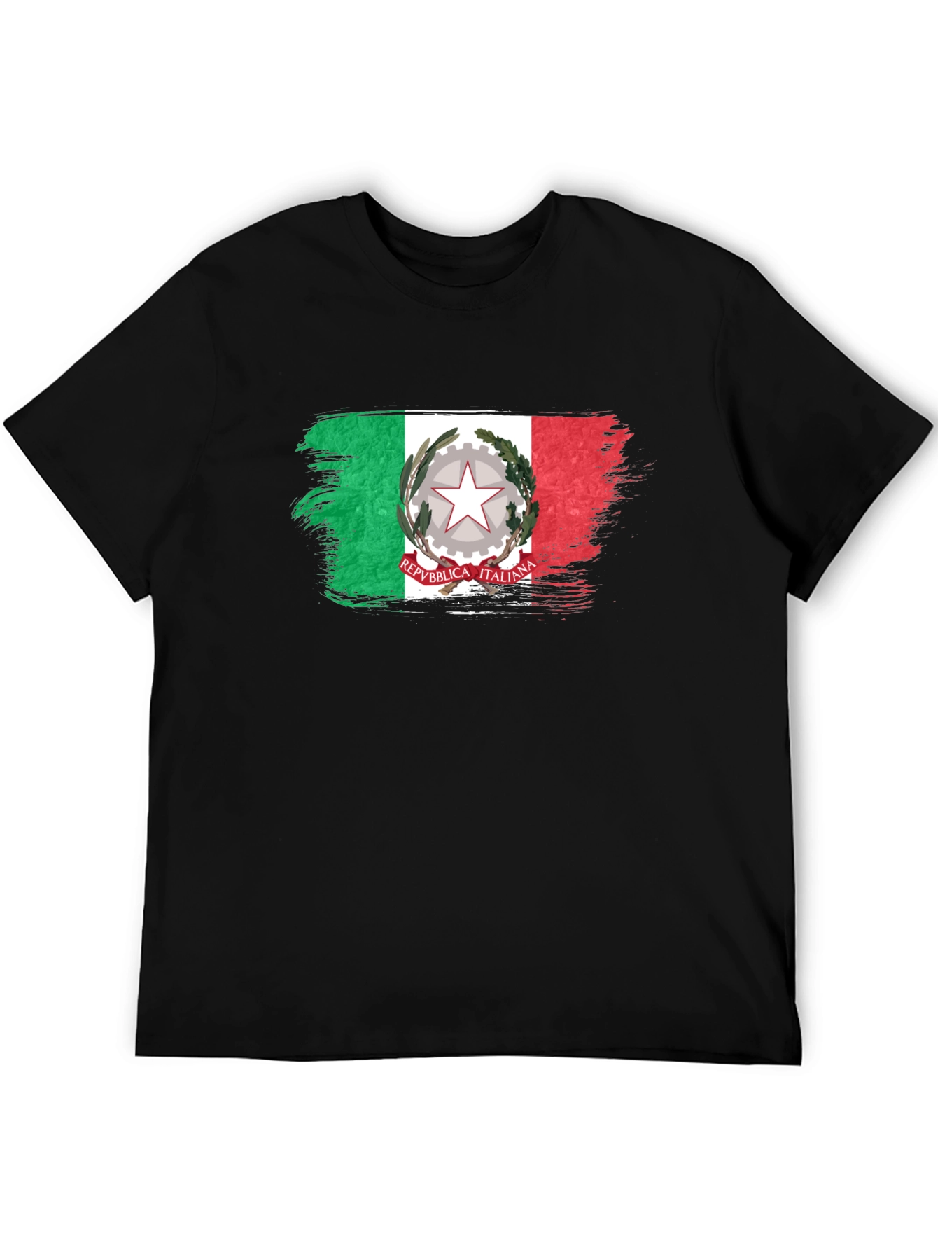 Italian Flag Brushstroke Black T-Shirt