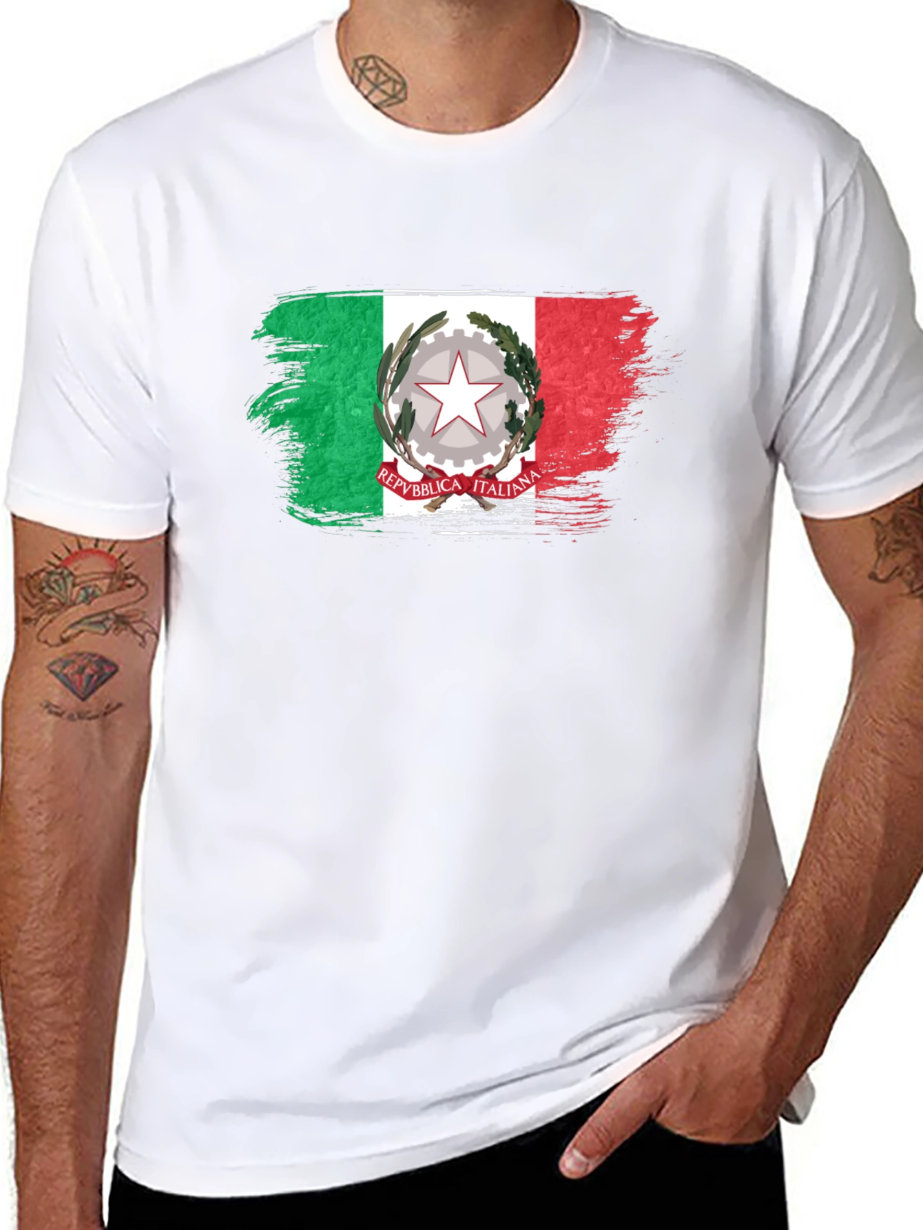 Italian Flag Brushstroke Black T-Shirt