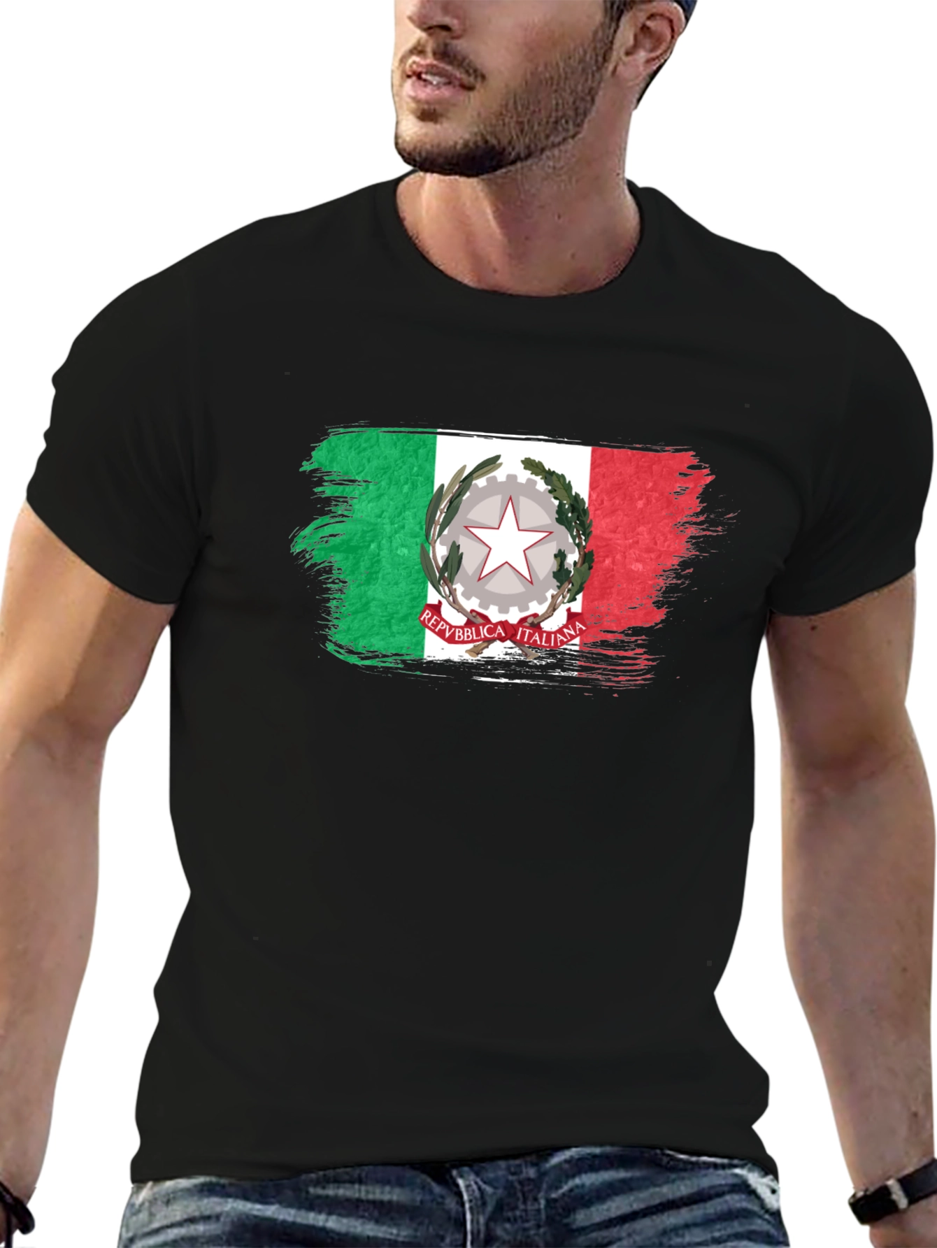 Italian Flag Brushstroke Black T-Shirt