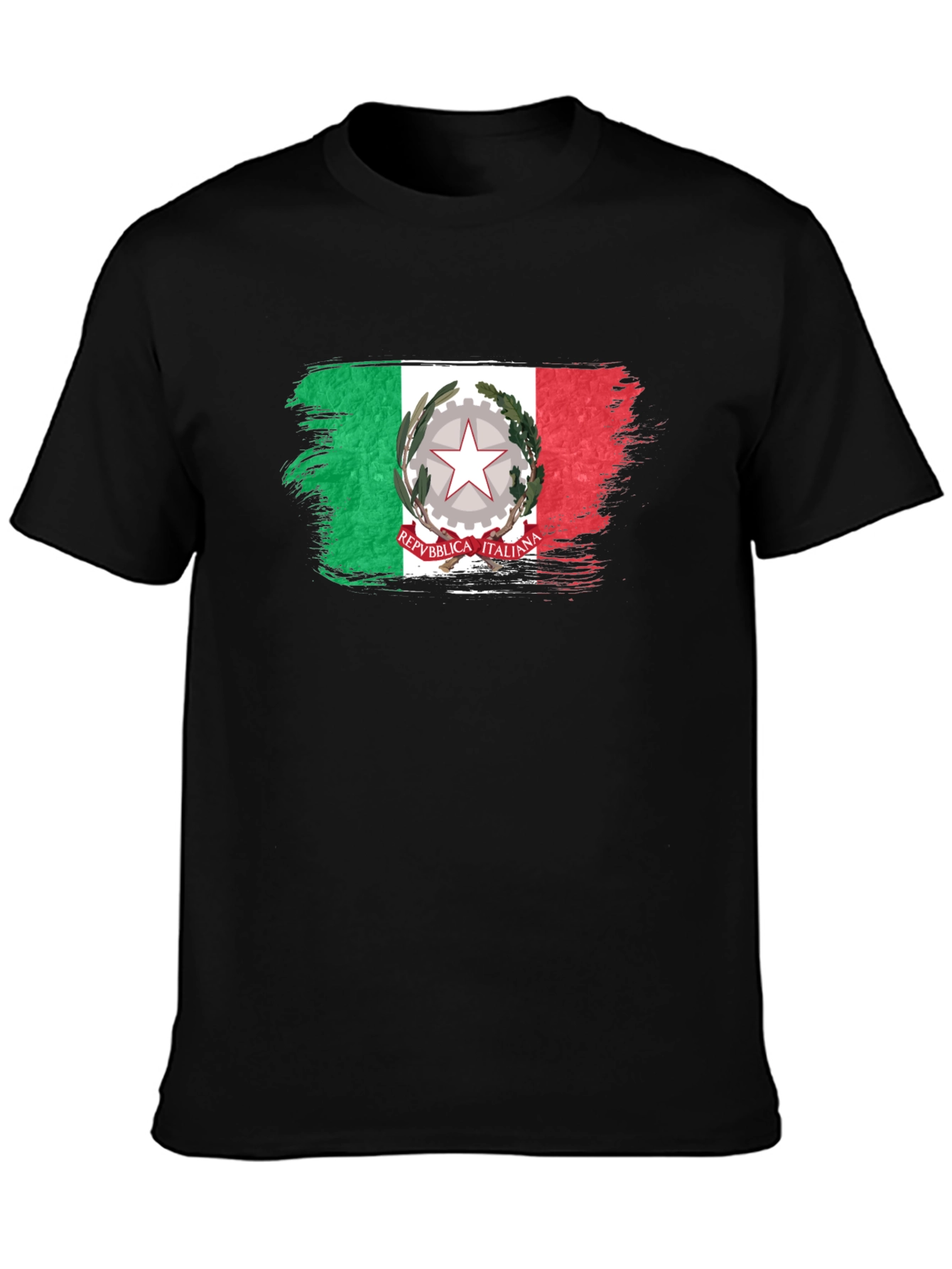Italian Flag Brushstroke Black T-Shirt