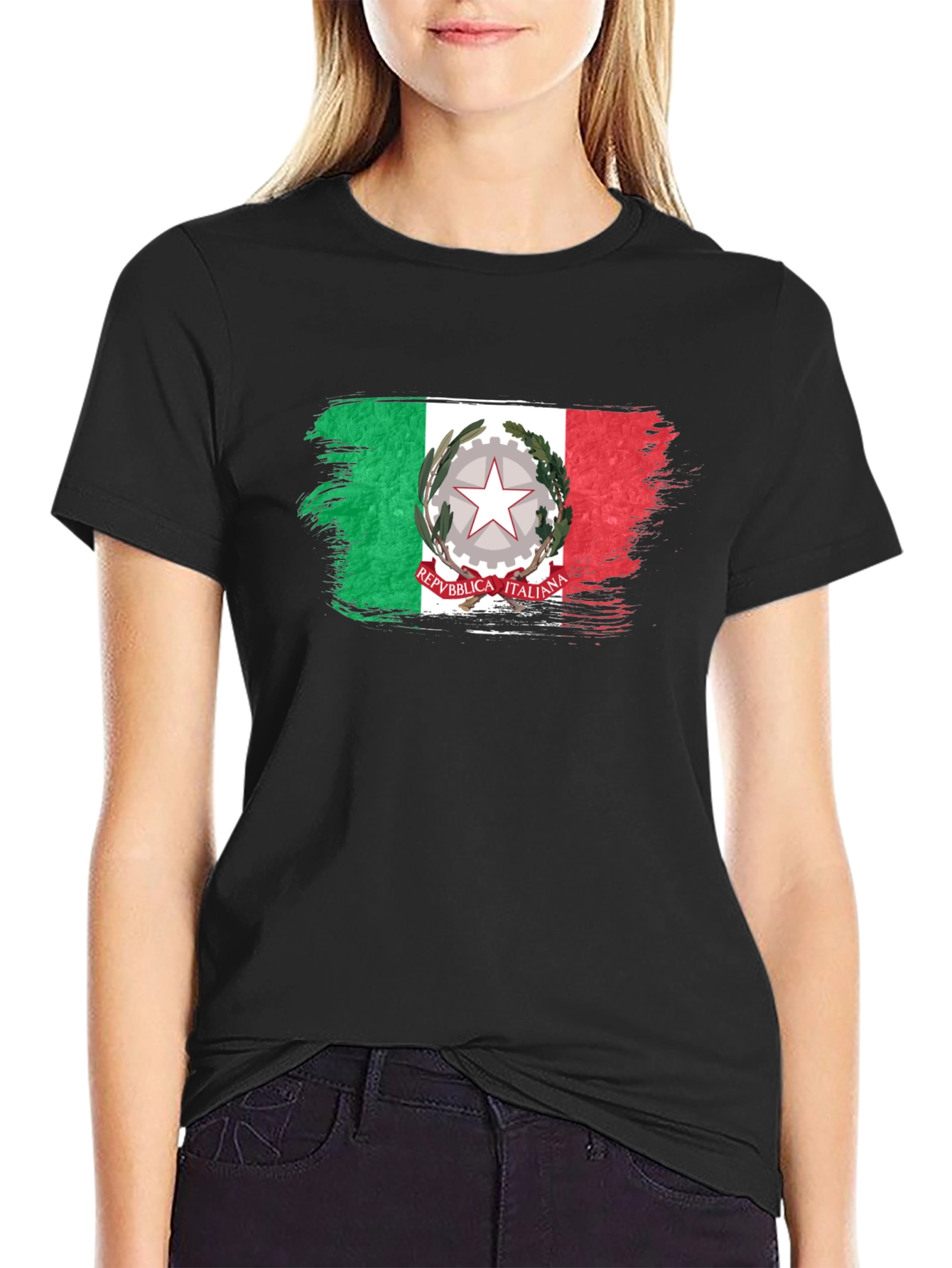 Italian Flag Brushstroke Black T-Shirt