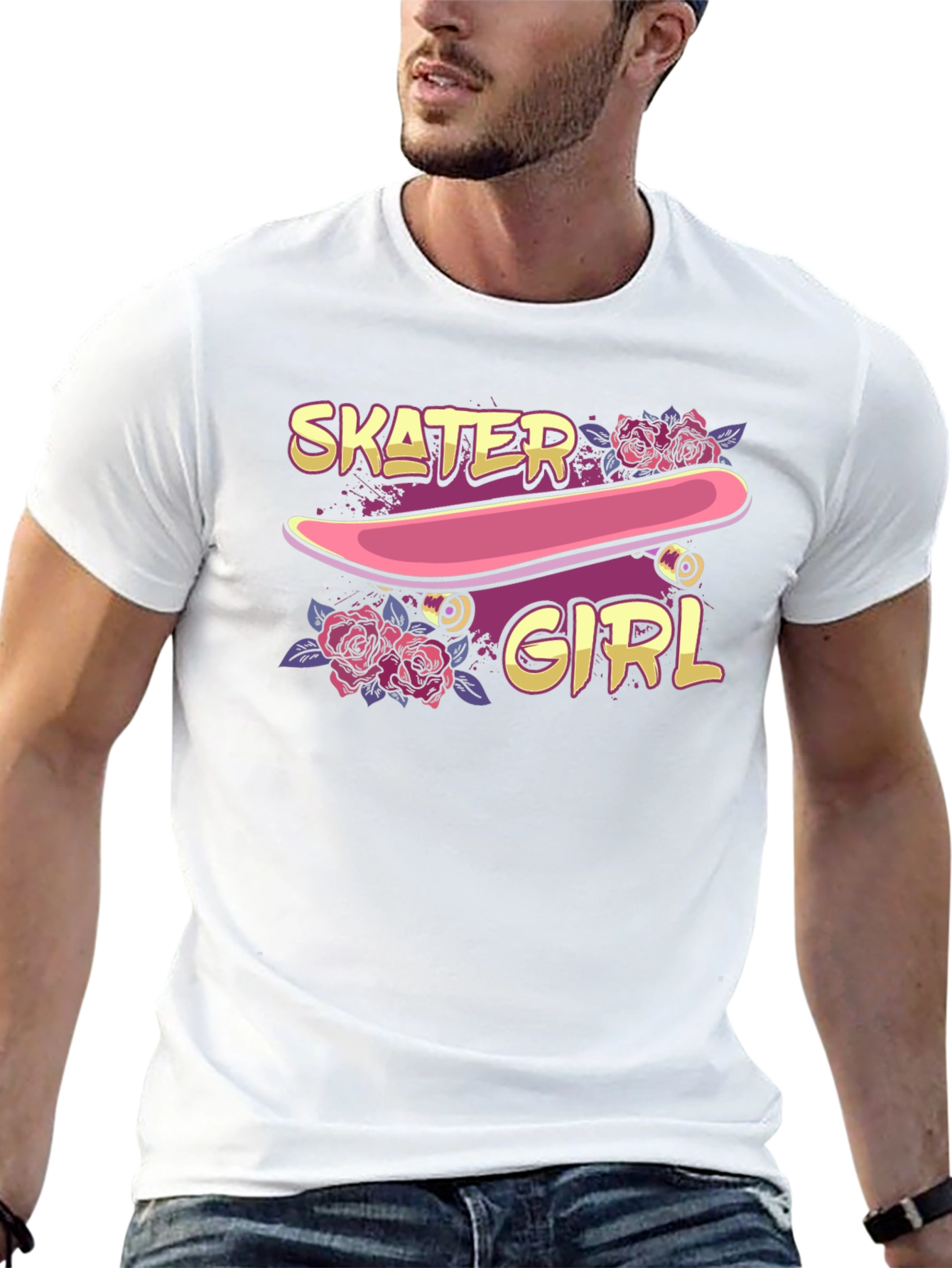 Skater Girl Graphic T-Shirt - Black Crew Neck Tee