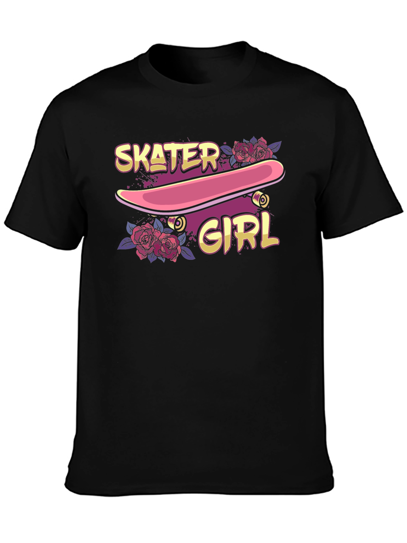 Skater Girl Graphic T-Shirt - Black Crew Neck Tee
