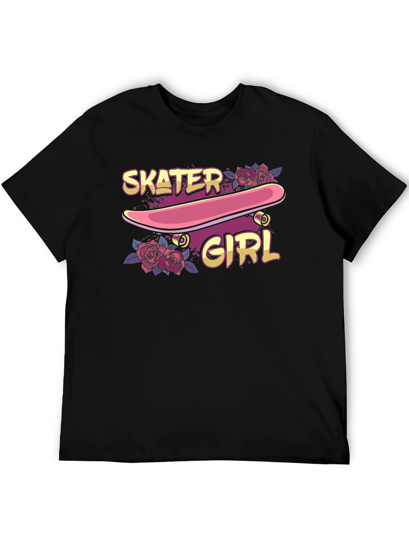 Skater Girl Graphic T-Shirt - Black Crew Neck Tee