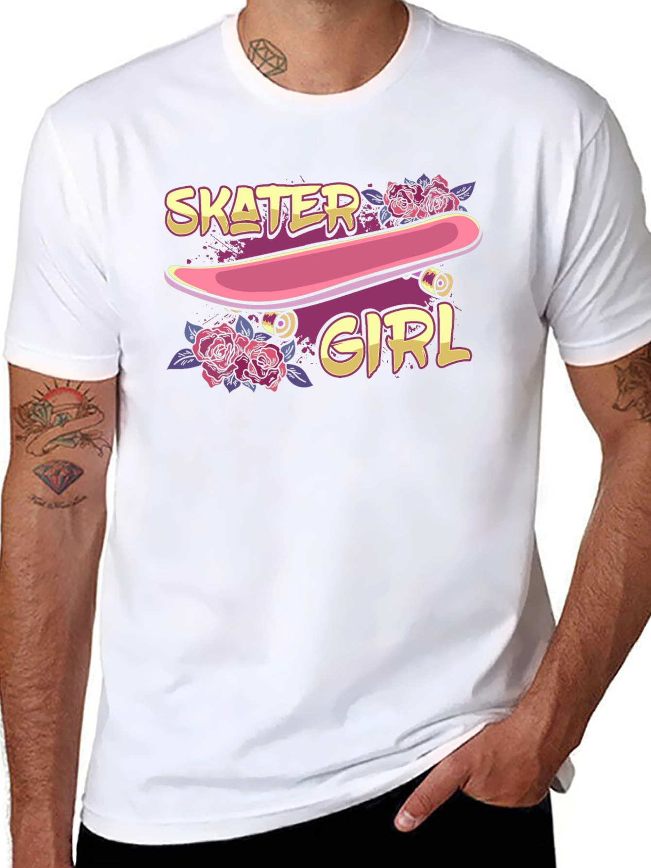 Skater Girl Graphic T-Shirt - Black Crew Neck Tee