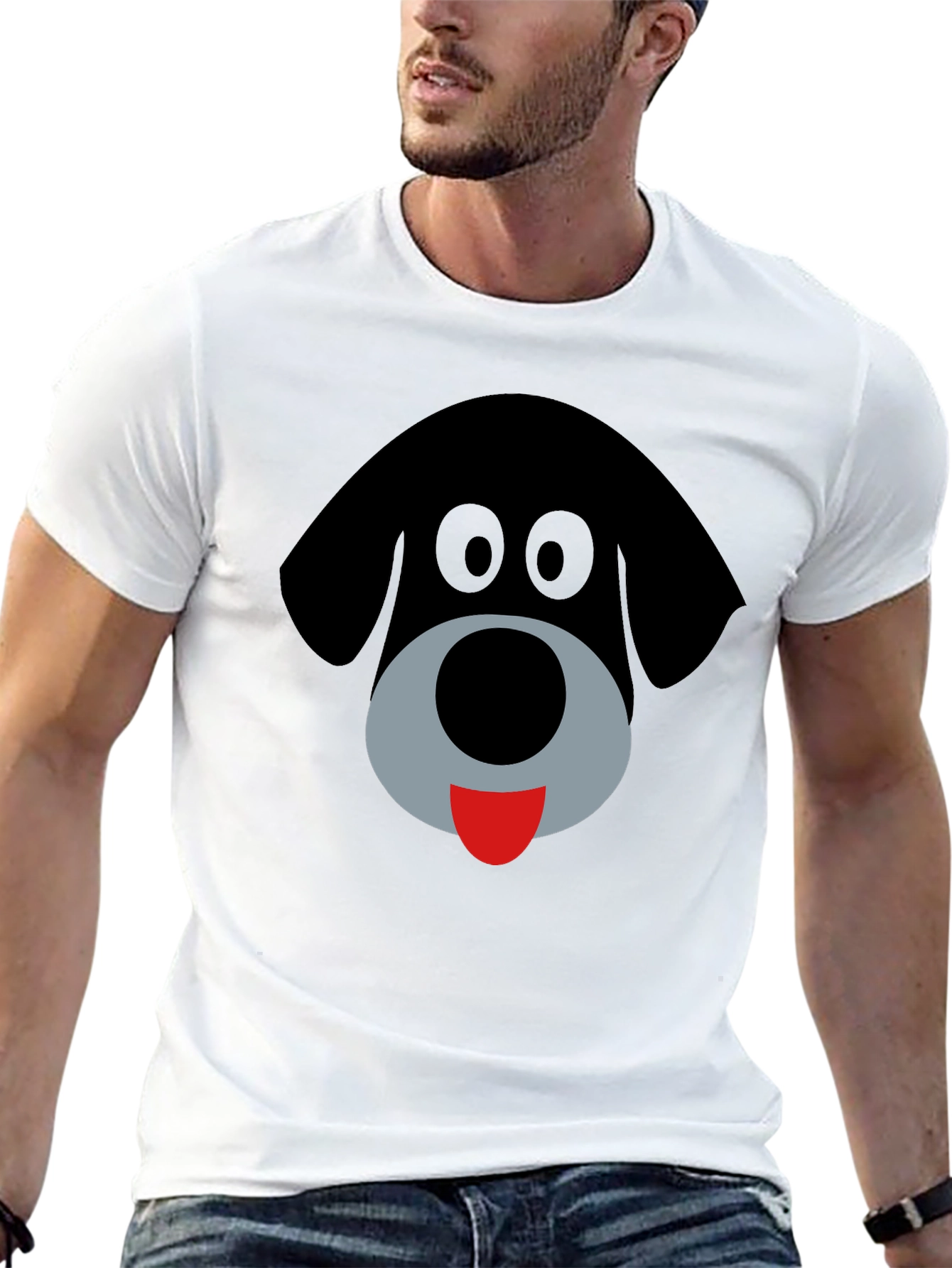 Cartoon Dog Face Black Graphic T-Shirt