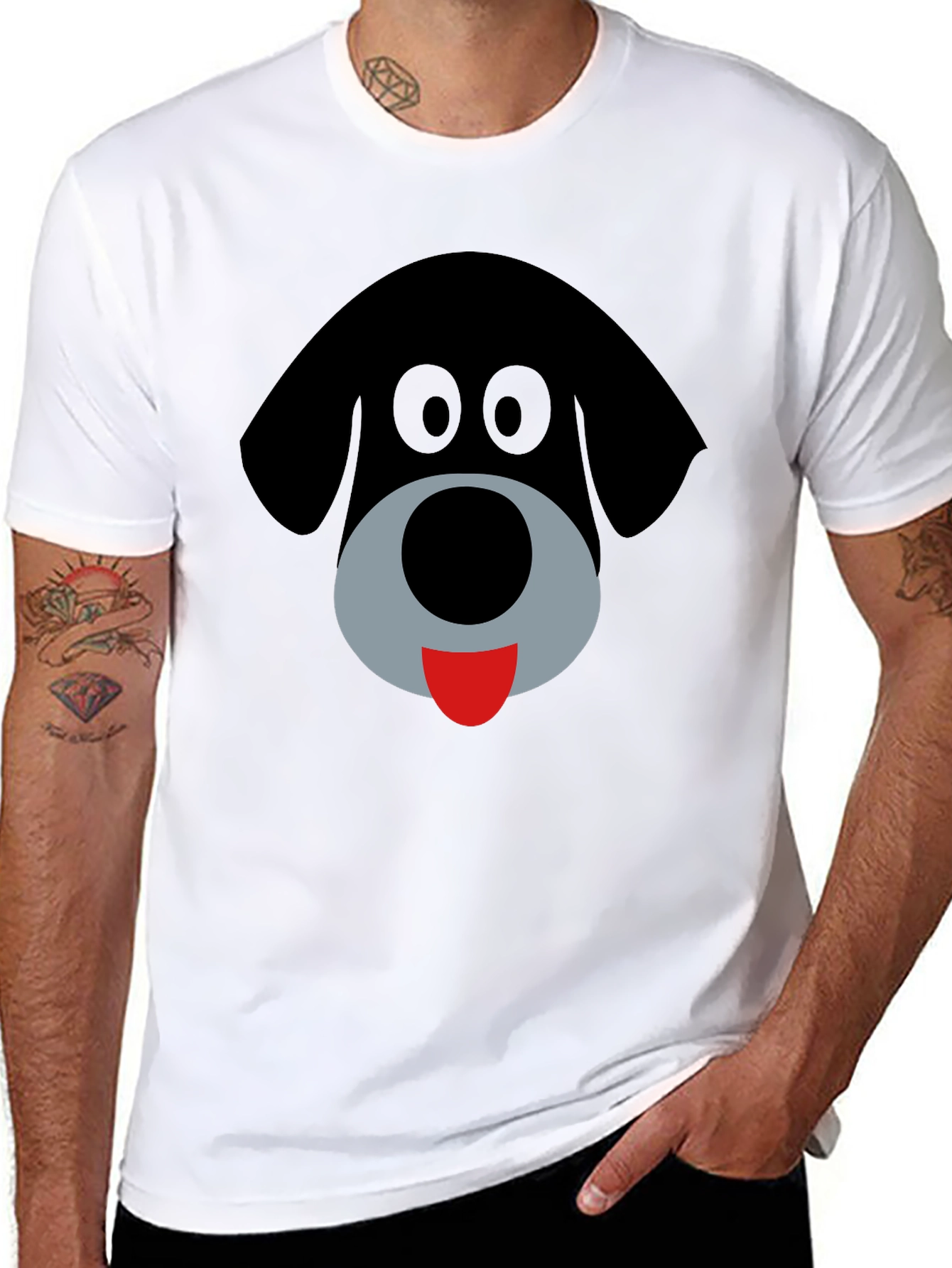 Cartoon Dog Face Black Graphic T-Shirt