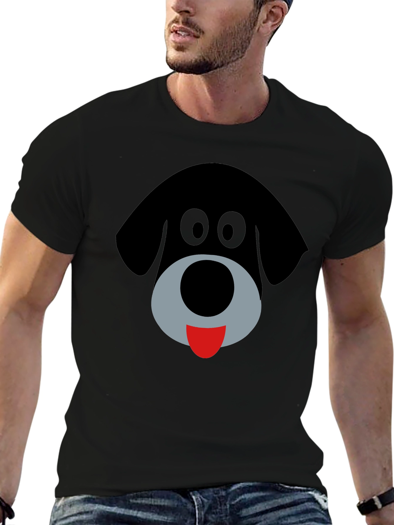 Cartoon Dog Face Black Graphic T-Shirt