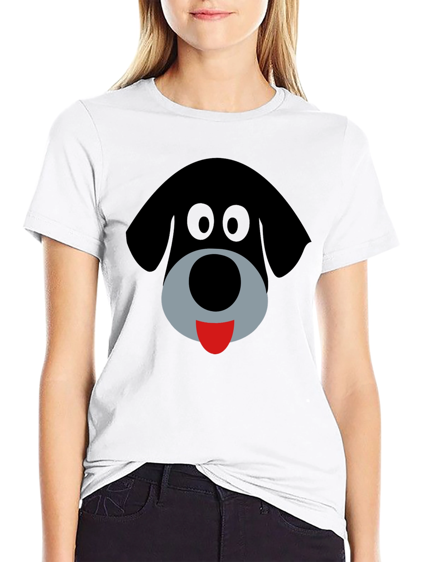 Cartoon Dog Face Black Graphic T-Shirt