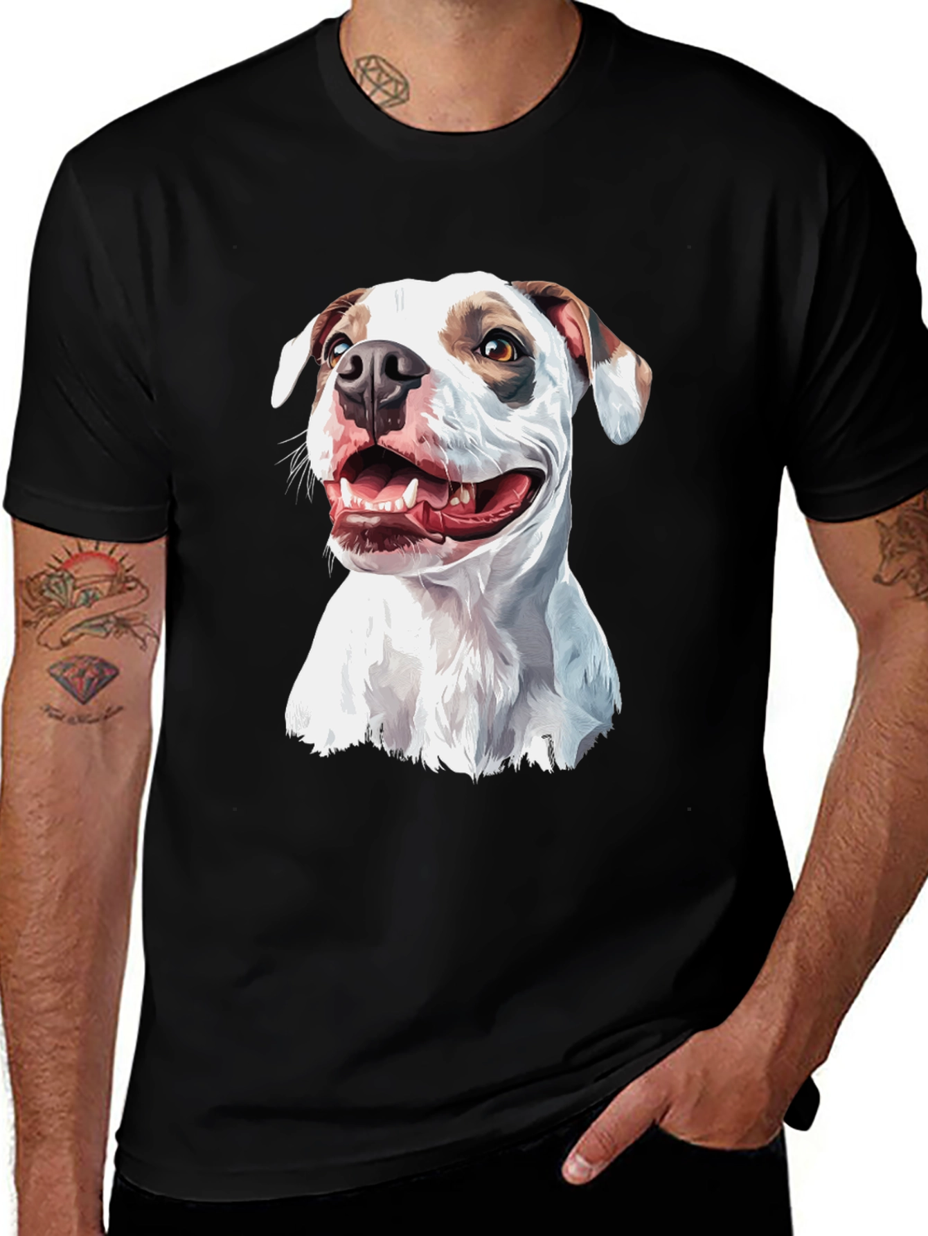 Dog Graphic Tee - Black Cotton Blend Casual Shirt