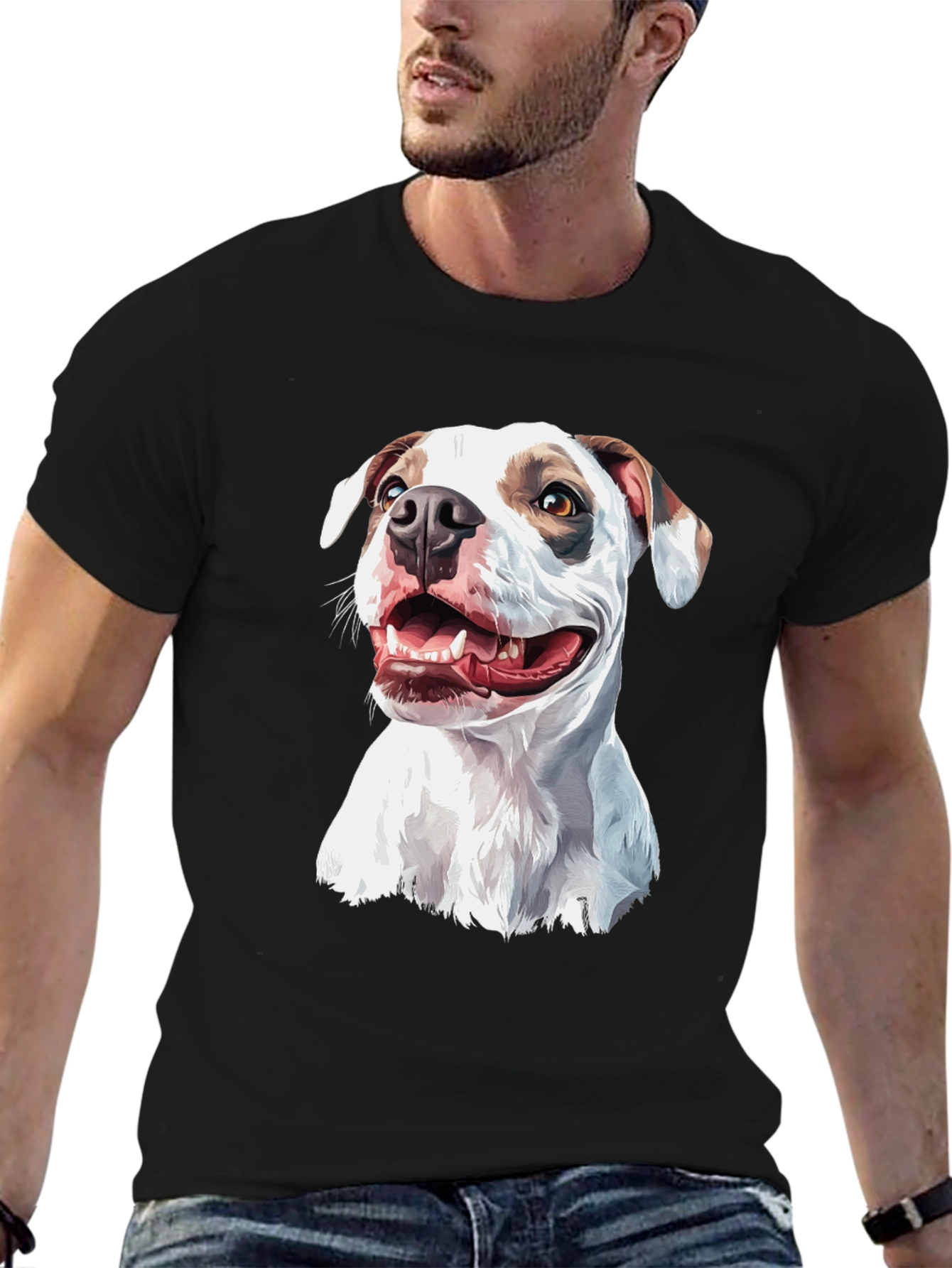 Dog Graphic Tee - Black Cotton Blend Casual Shirt