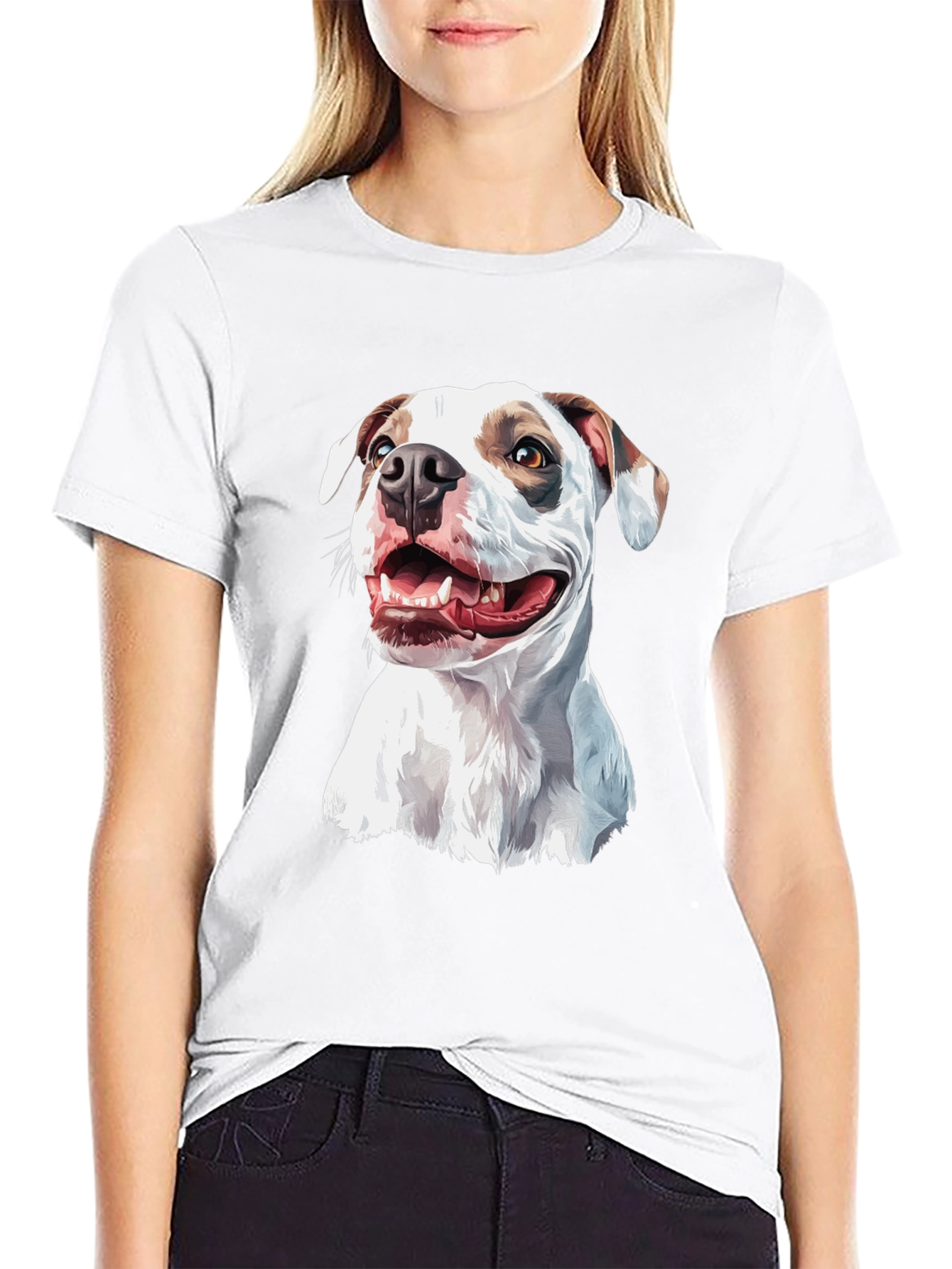 Dog Graphic Tee - Black Cotton Blend Casual Shirt