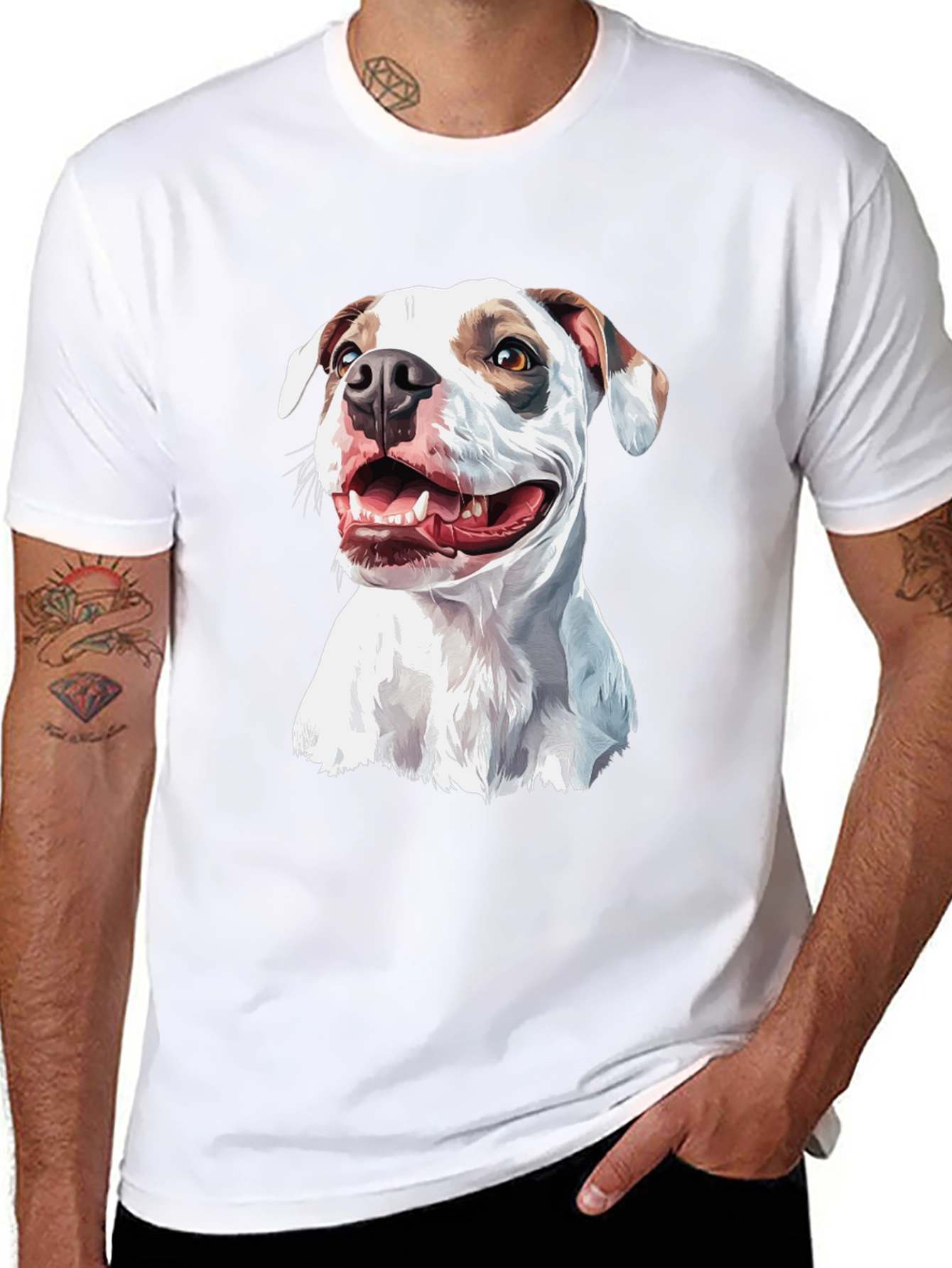 Dog Graphic Tee - Black Cotton Blend Casual Shirt