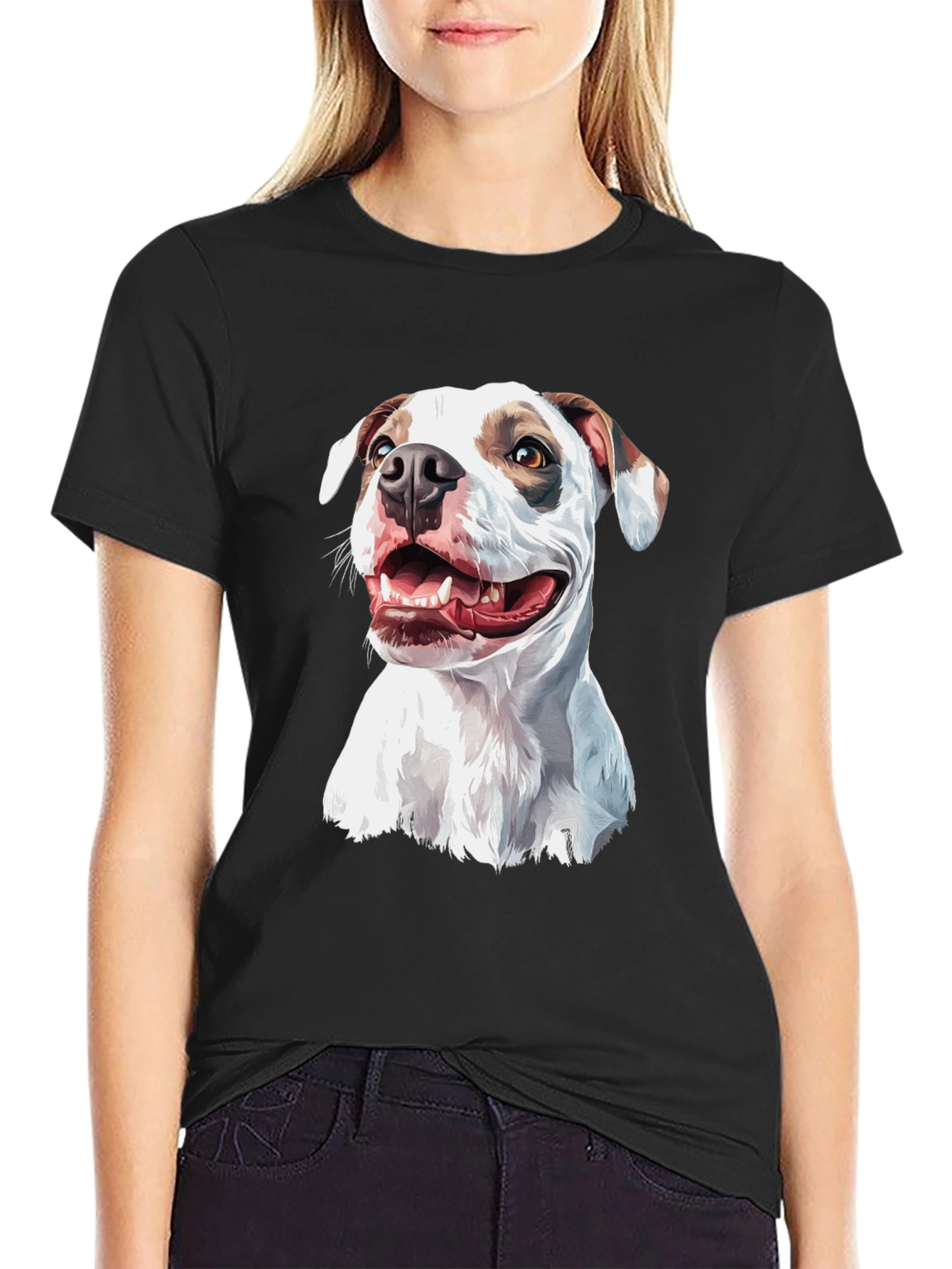 Dog Graphic Tee - Black Cotton Blend Casual Shirt