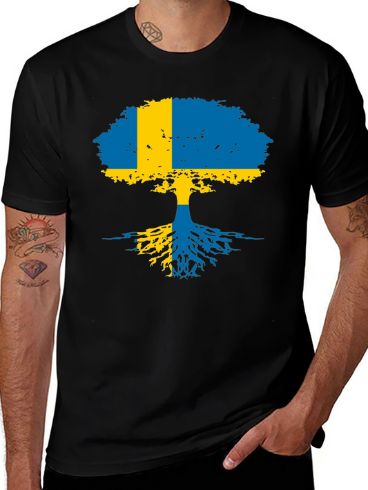 Sweden Flag Tree Black T-Shirt - Patriotic Swedish Pride Tee