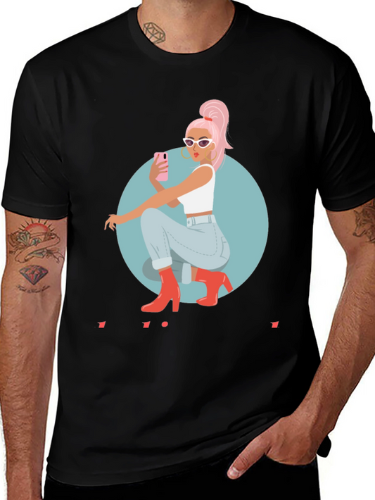 Trendy Woman Graphic Tee - Selfie Time
