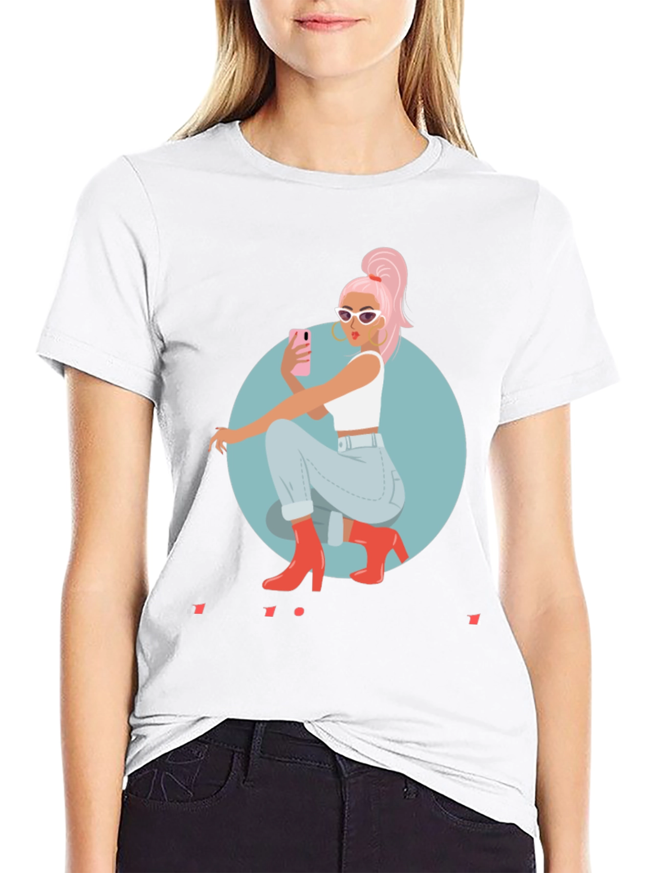 Trendy Woman Graphic Tee - Selfie Time