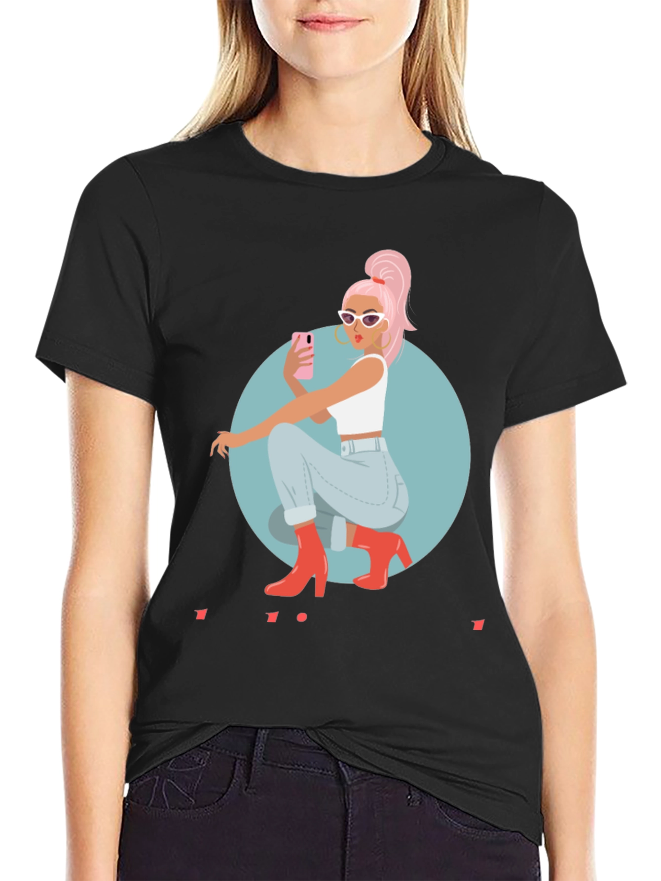 Trendy Woman Graphic Tee - Selfie Time