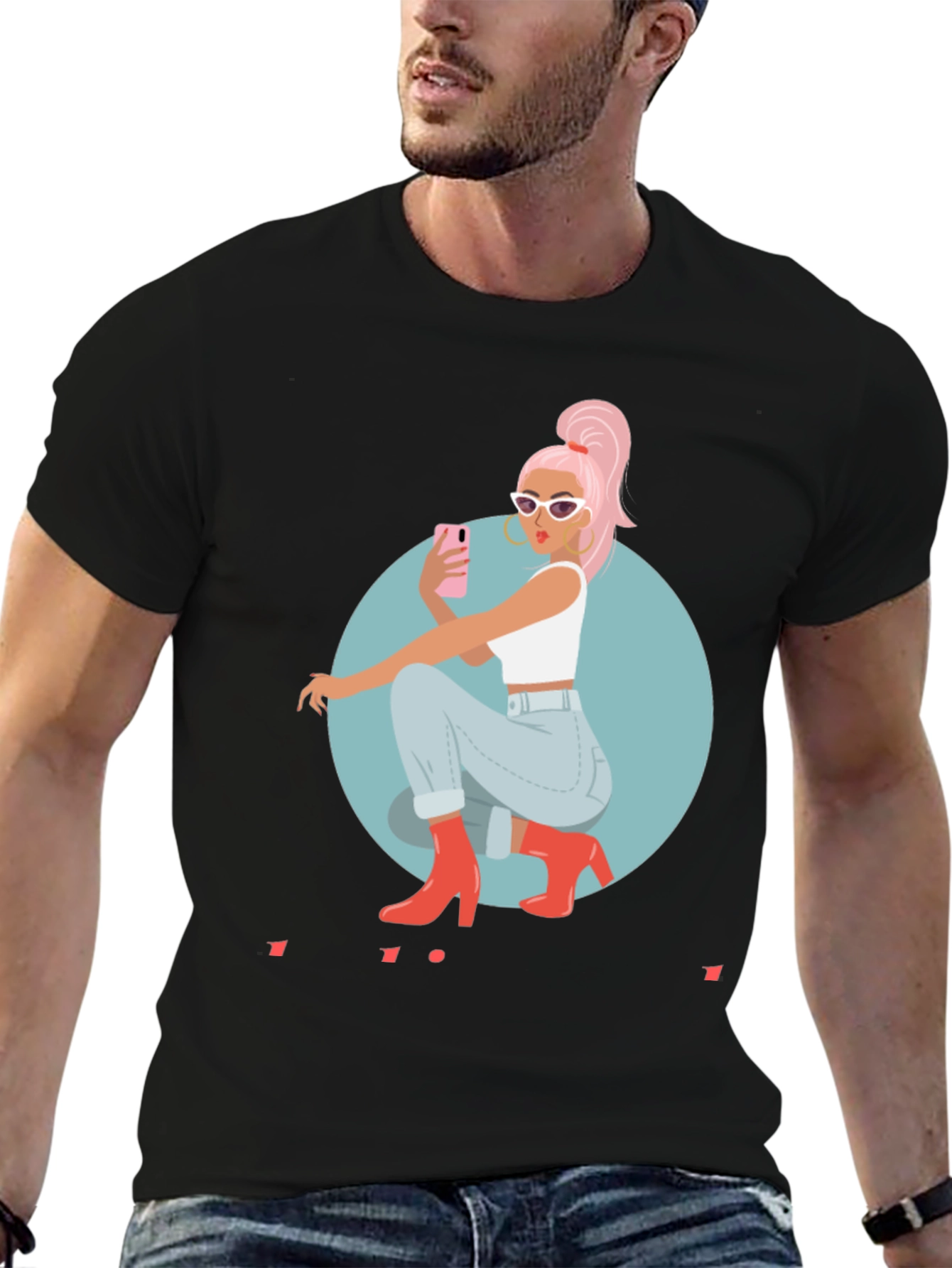 Trendy Woman Graphic Tee - Selfie Time