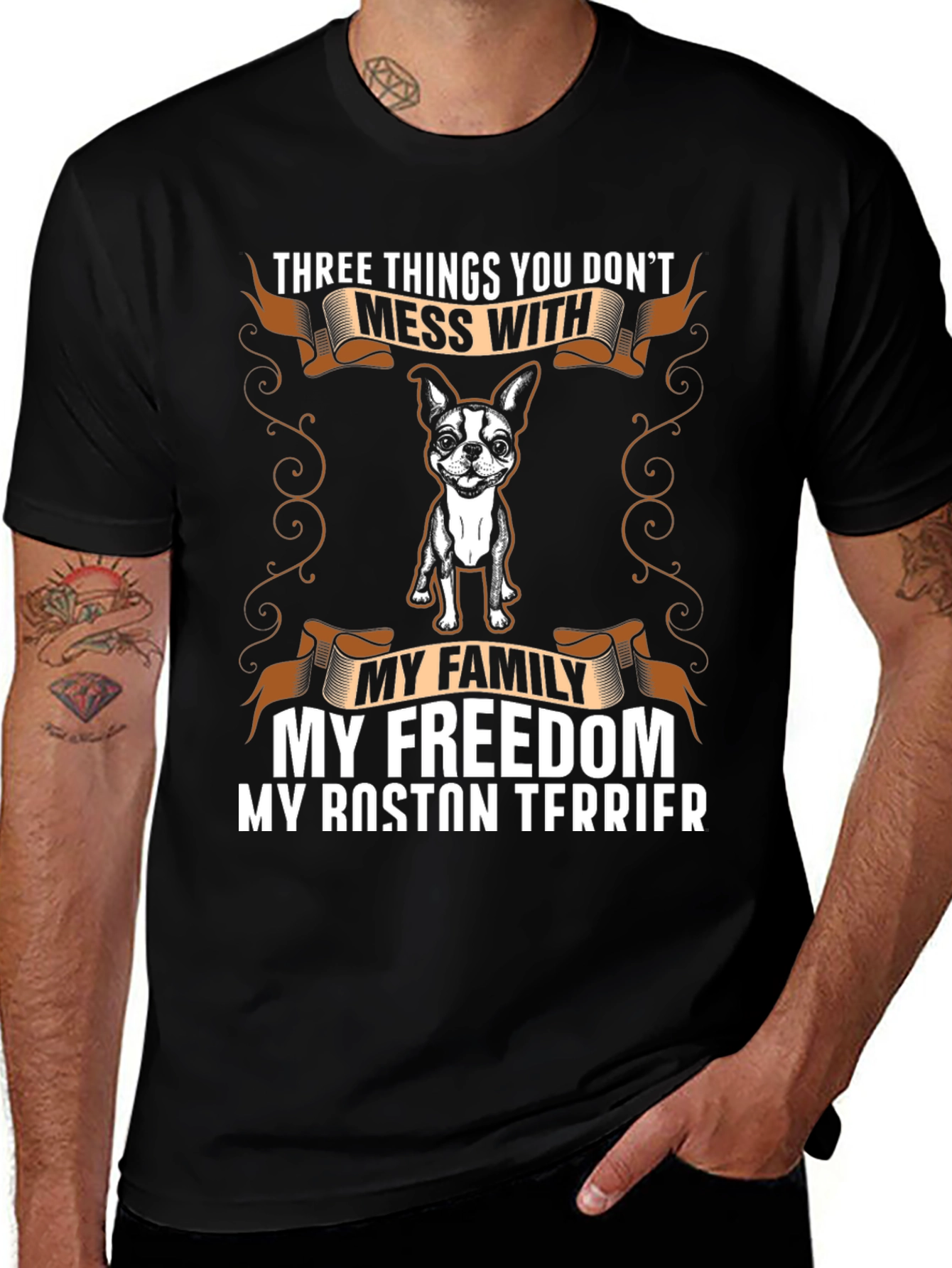 Boston Terrier T-Shirt: Family Freedom Dog Tee