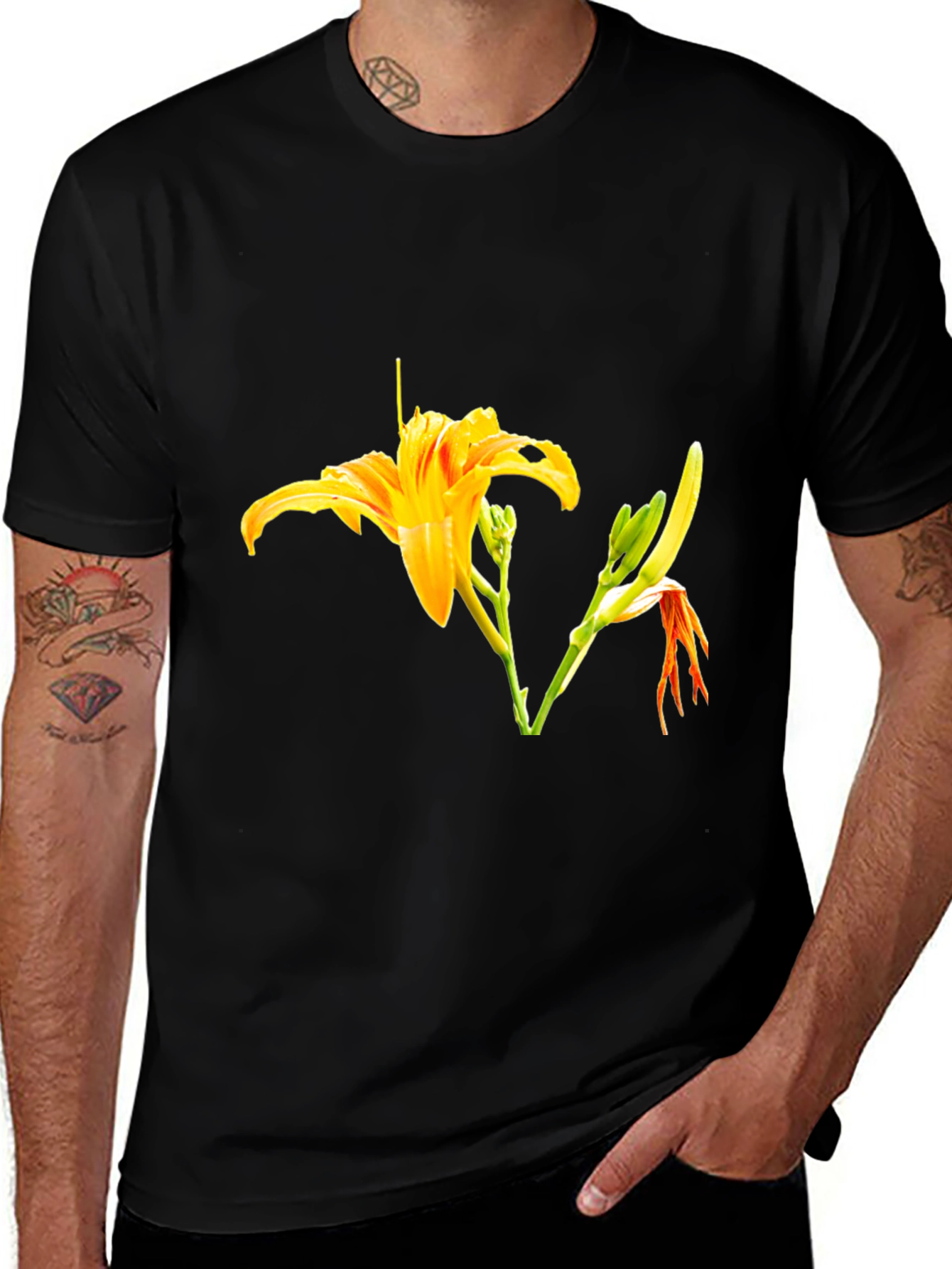 Floral Print Black T-Shirt - Stylish Casual Wear