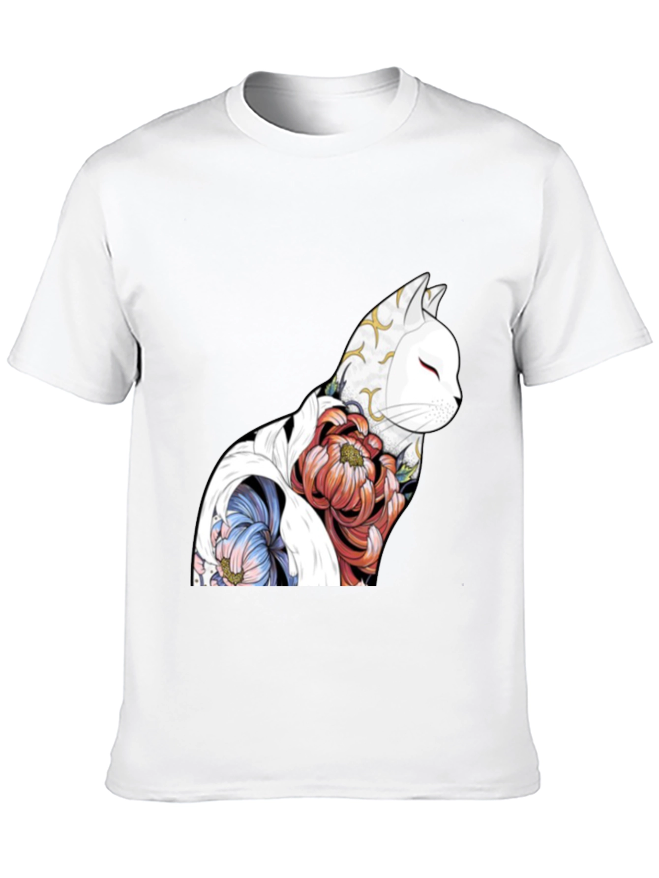 Floral Cat Graphic Black T-Shirt
