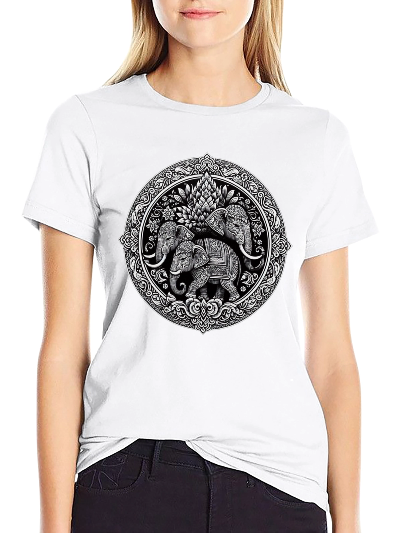 Elephant Mandala Graphic Print Tee