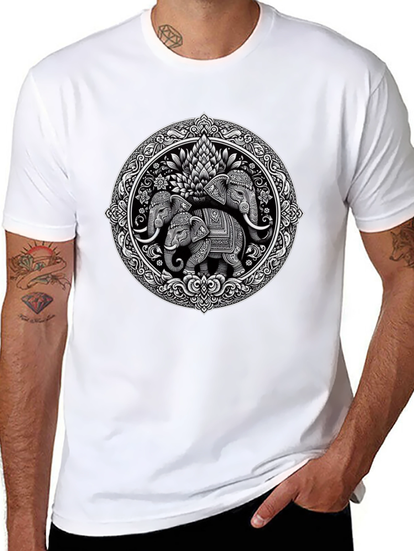 Elephant Mandala Graphic Print Tee