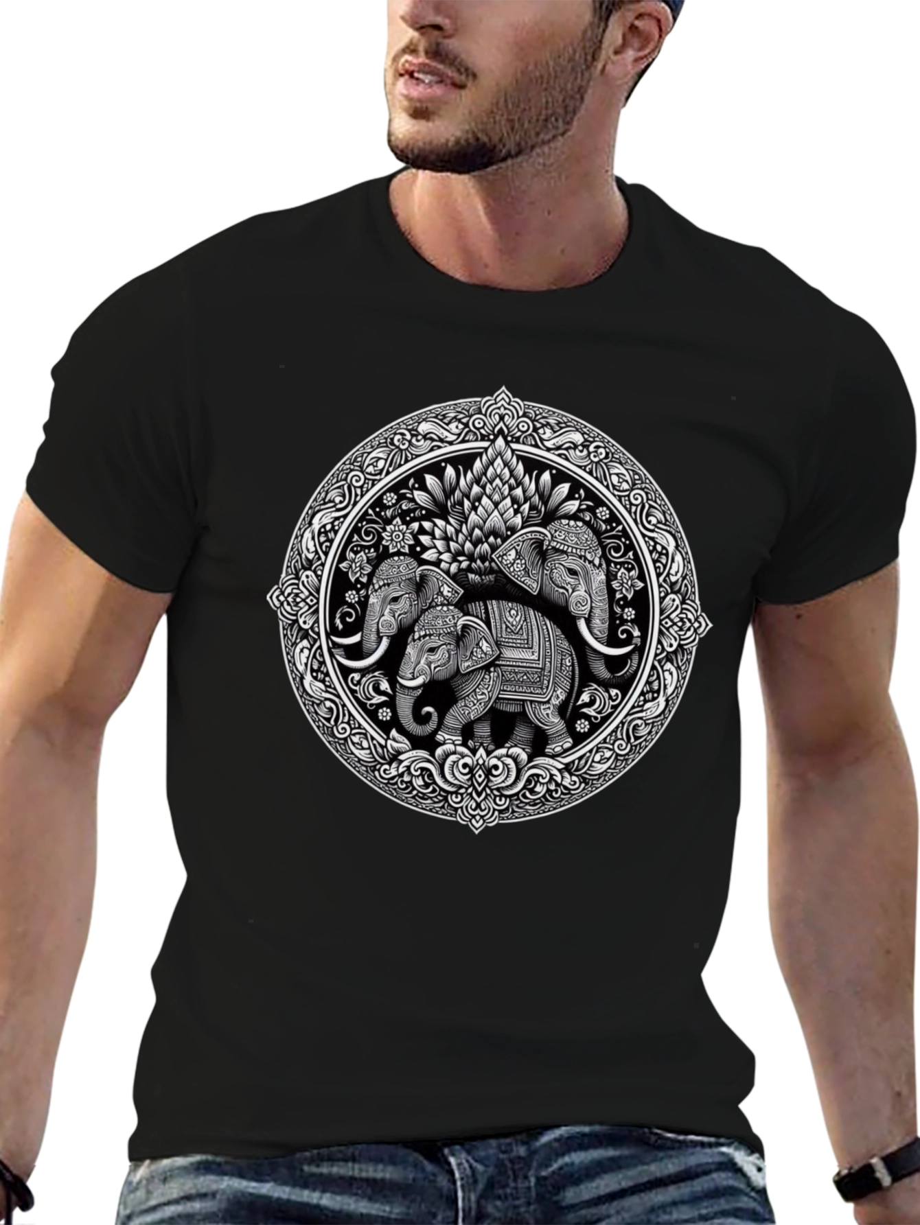 Elephant Mandala Graphic Print Tee