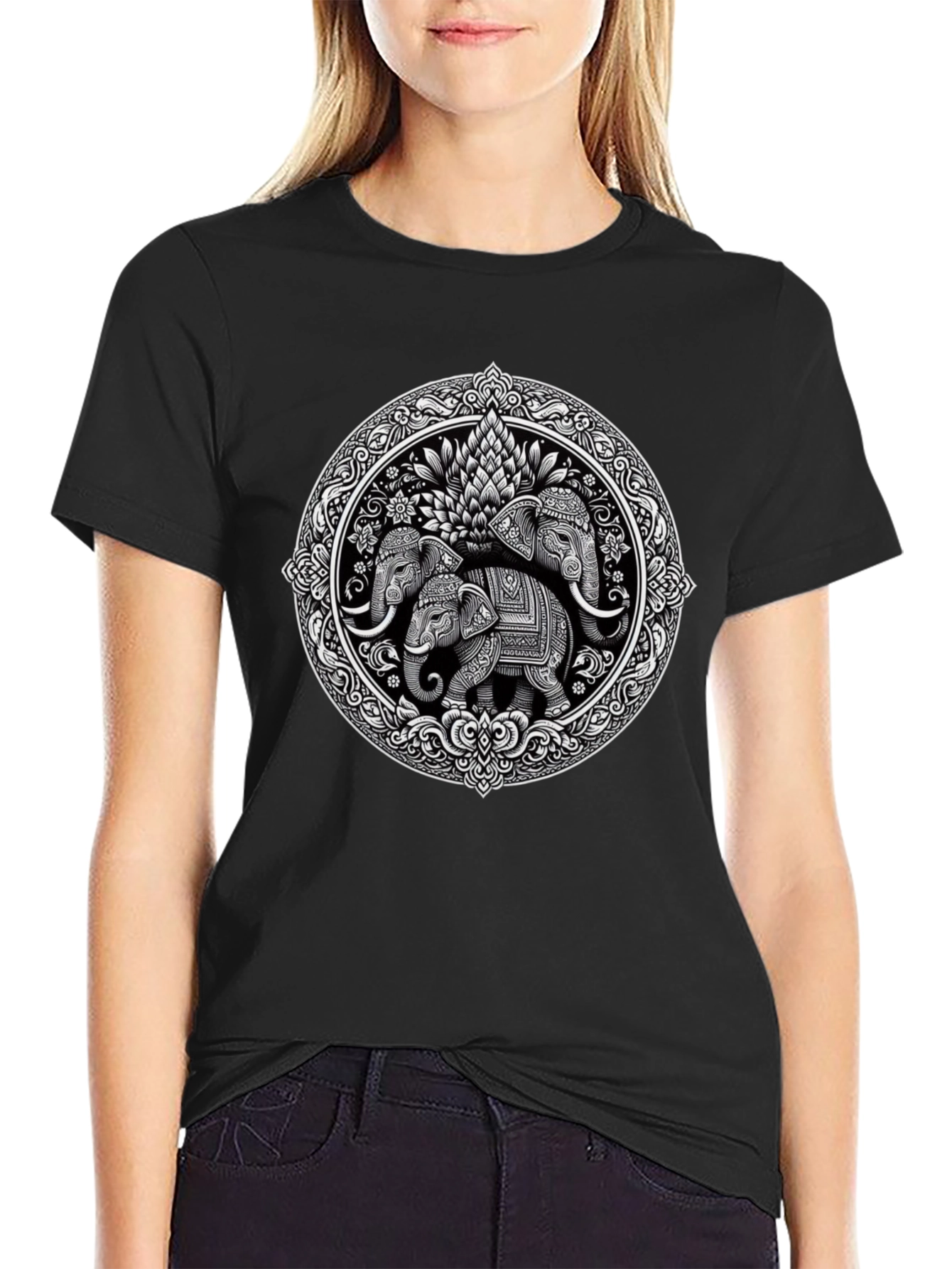 Elephant Mandala Graphic Print Tee