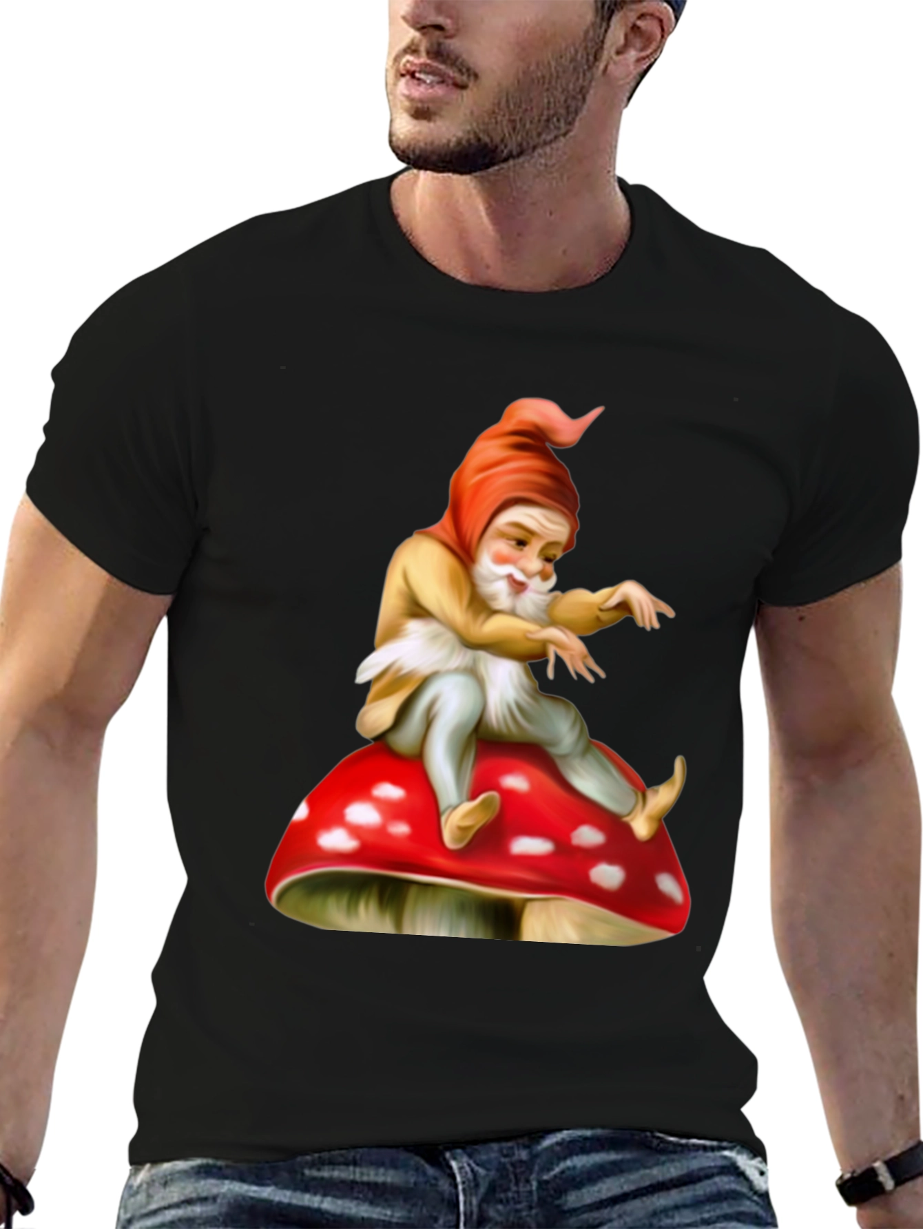 Gnome on Mushroom Graphic Tee - Whimsical Design