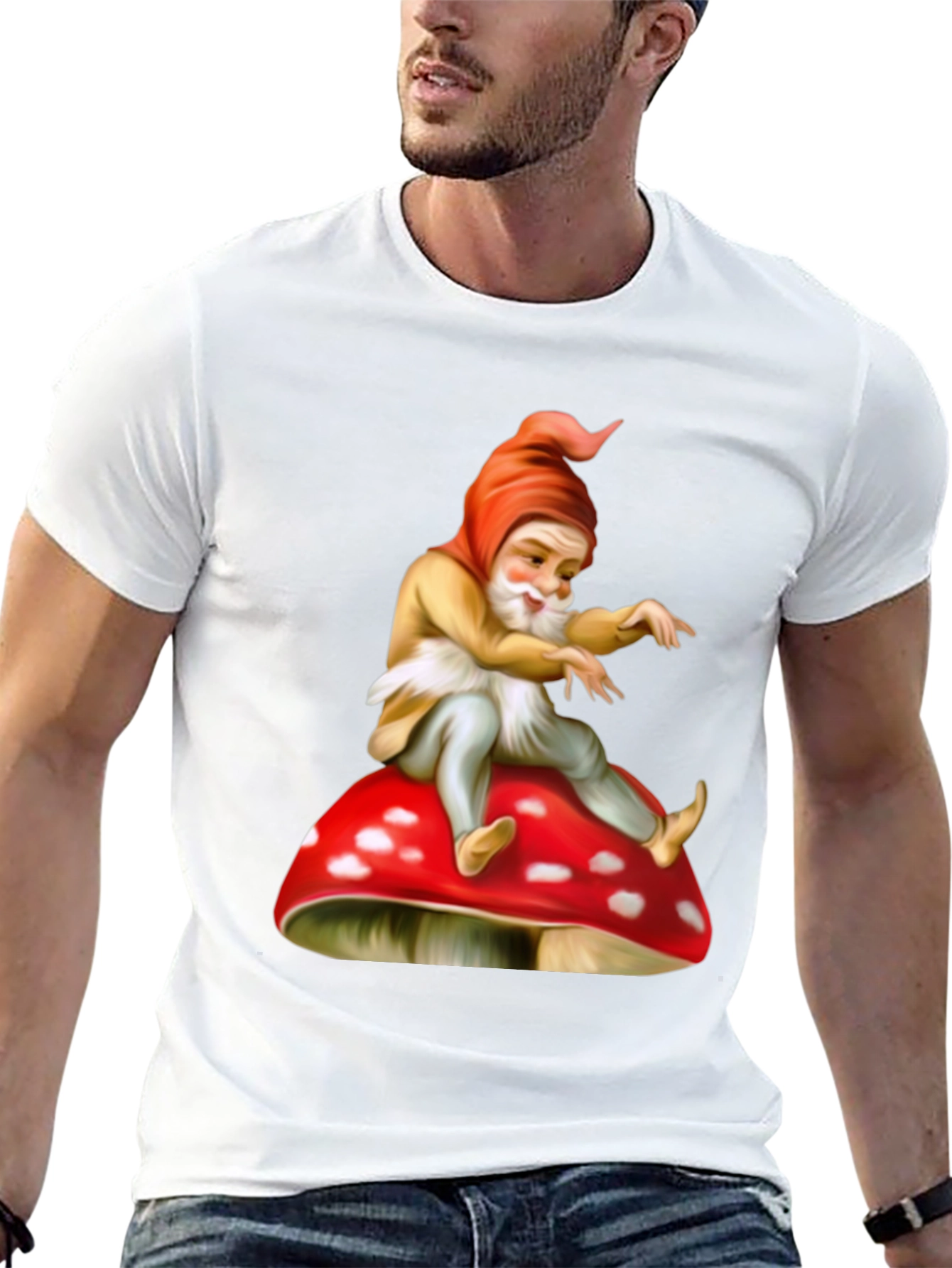 Gnome on Mushroom Graphic Tee - Whimsical Design