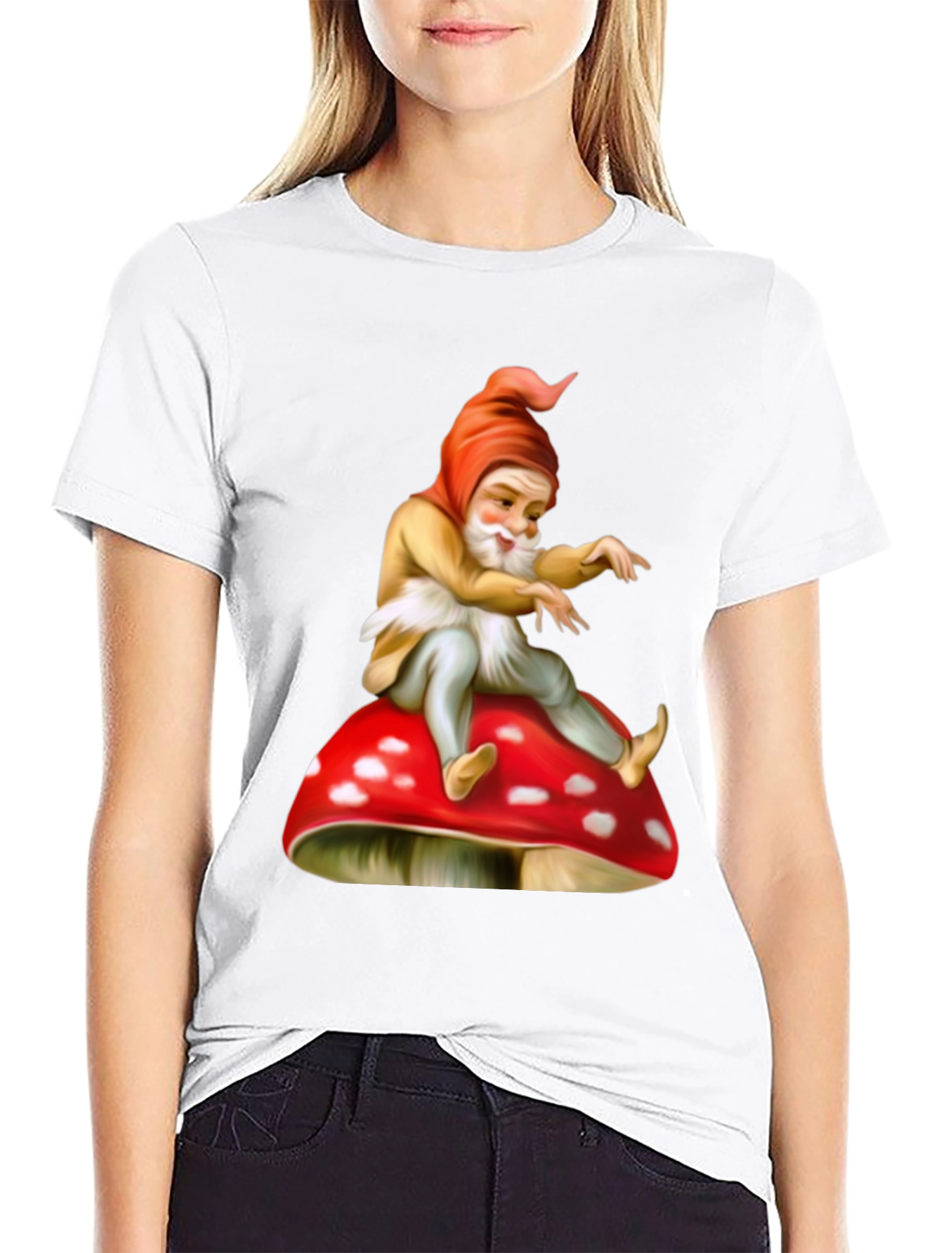 Gnome on Mushroom Graphic Tee - Whimsical Design