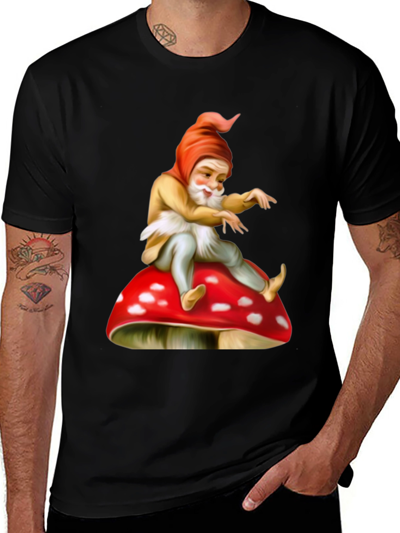 Gnome on Mushroom Graphic Tee - Whimsical Design